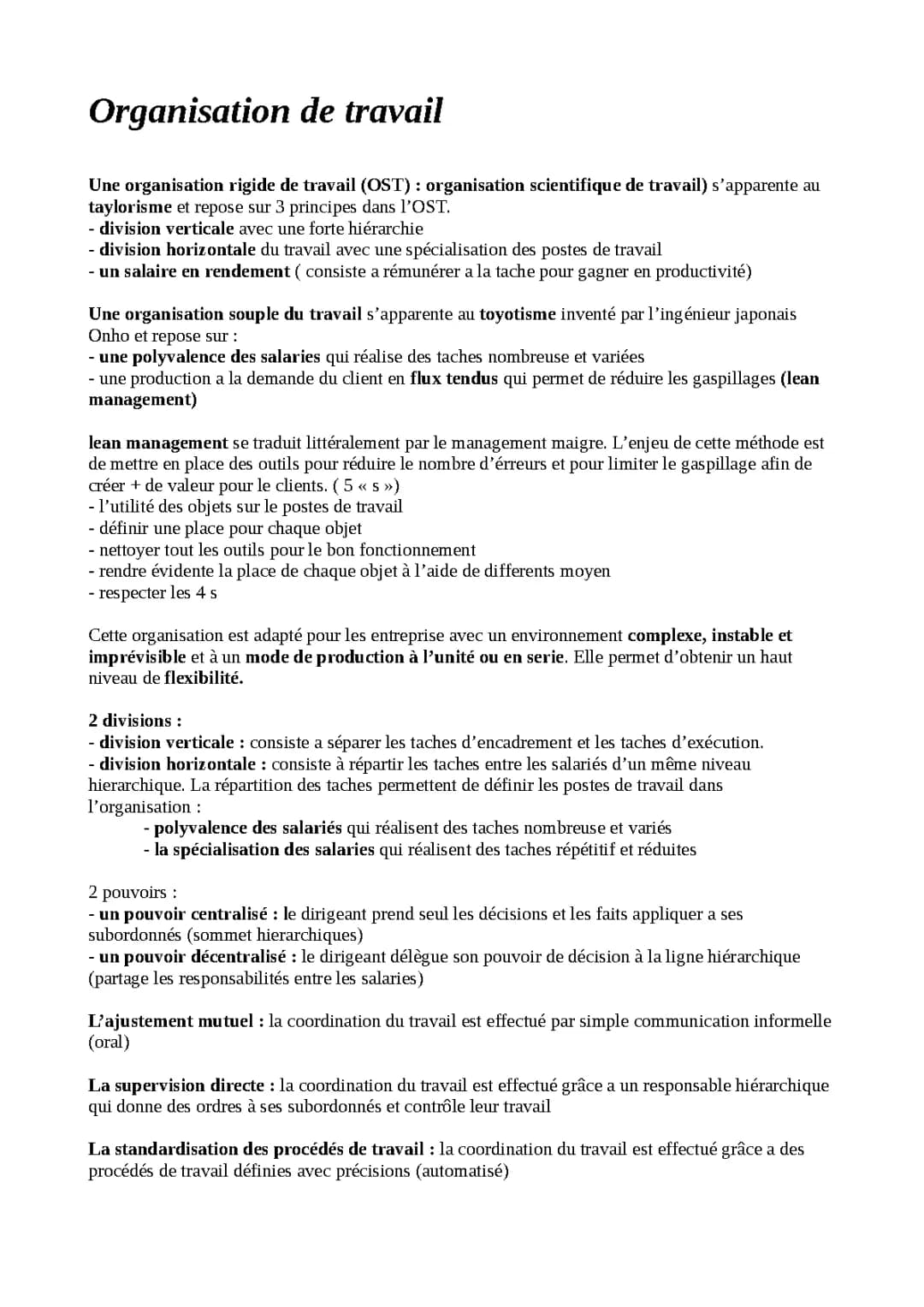 Taylor et l'Organisation Scientifique du Travail pour Terminale STMG - PDF et Exposés