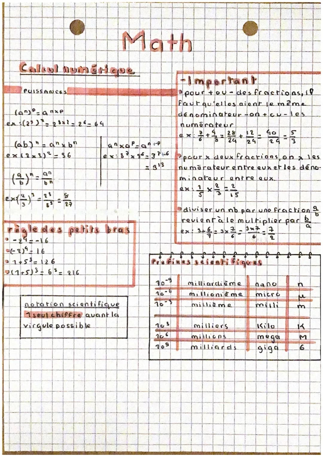 PUISSANCES
Callul numérique
(a^)² = a nxe
ex : (2²) = 23*2- 25-64
(ab)" = anxb"
ex x 2 x 3)² - 36
an
bn
●
(2) "=-
1-2)²-16
$
63 2-7
2
Math
r