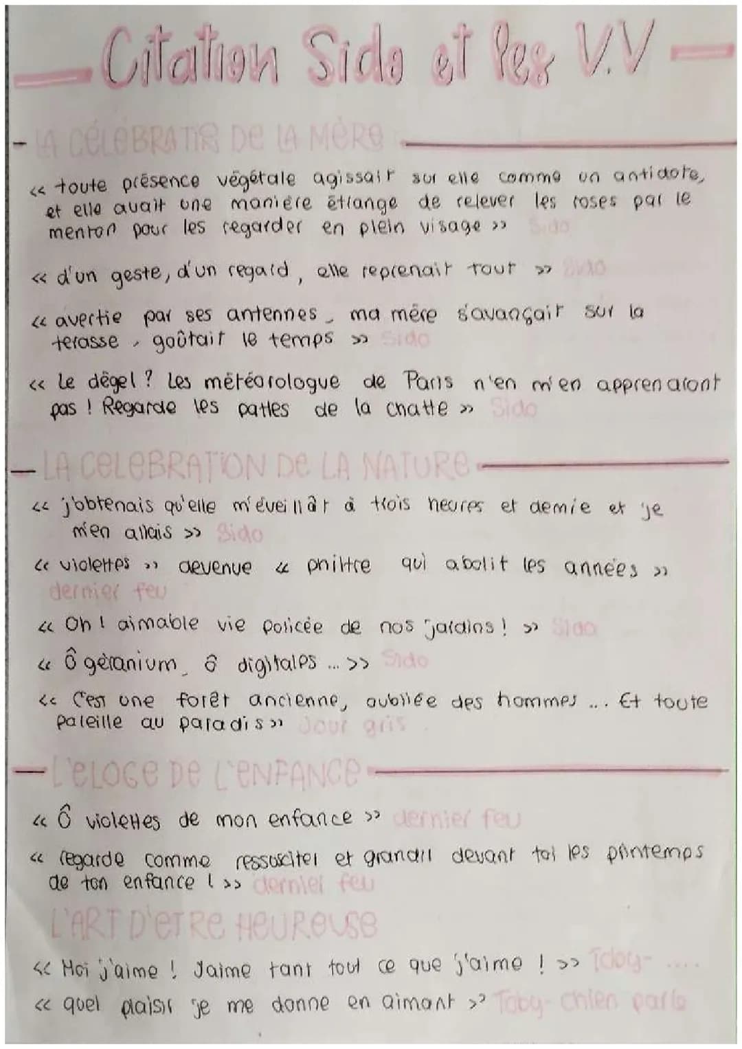 Citations Colette Sido et Les Vrilles de la vigne pour le bac de français
