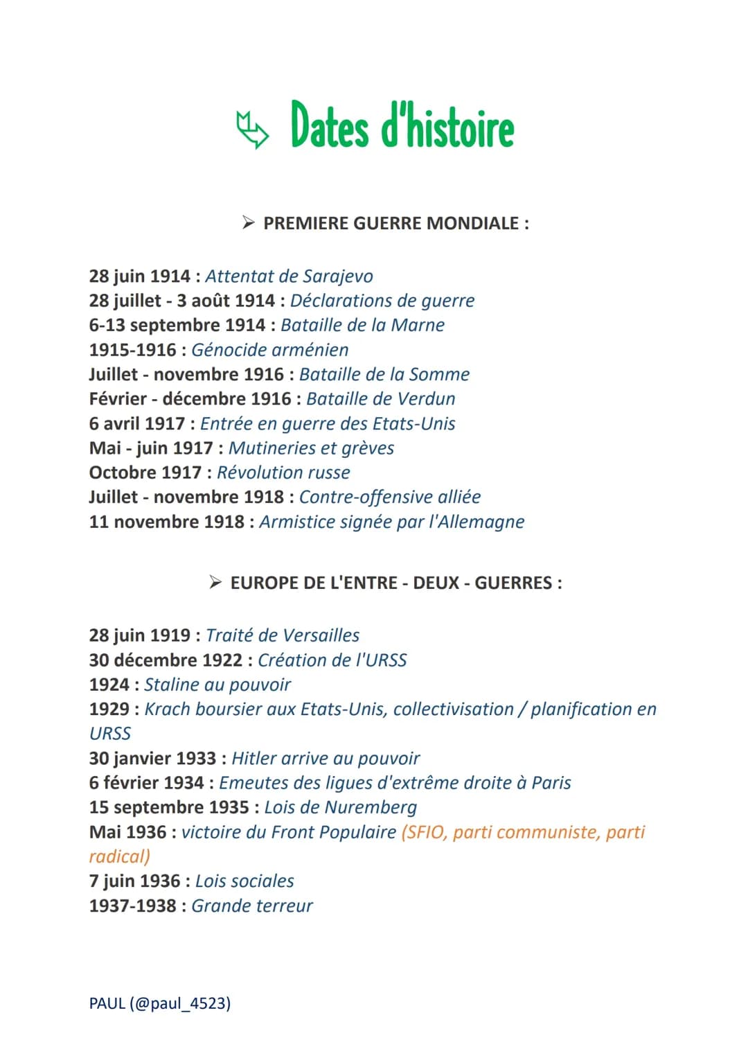 Dates d'histoire - troisième