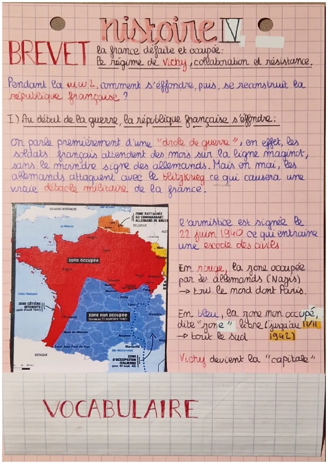 BREVET
Pendant la mw2, comment s'effondre, puis, se reconstruit la
république française ?
I) Au début de la guerre, la république française 