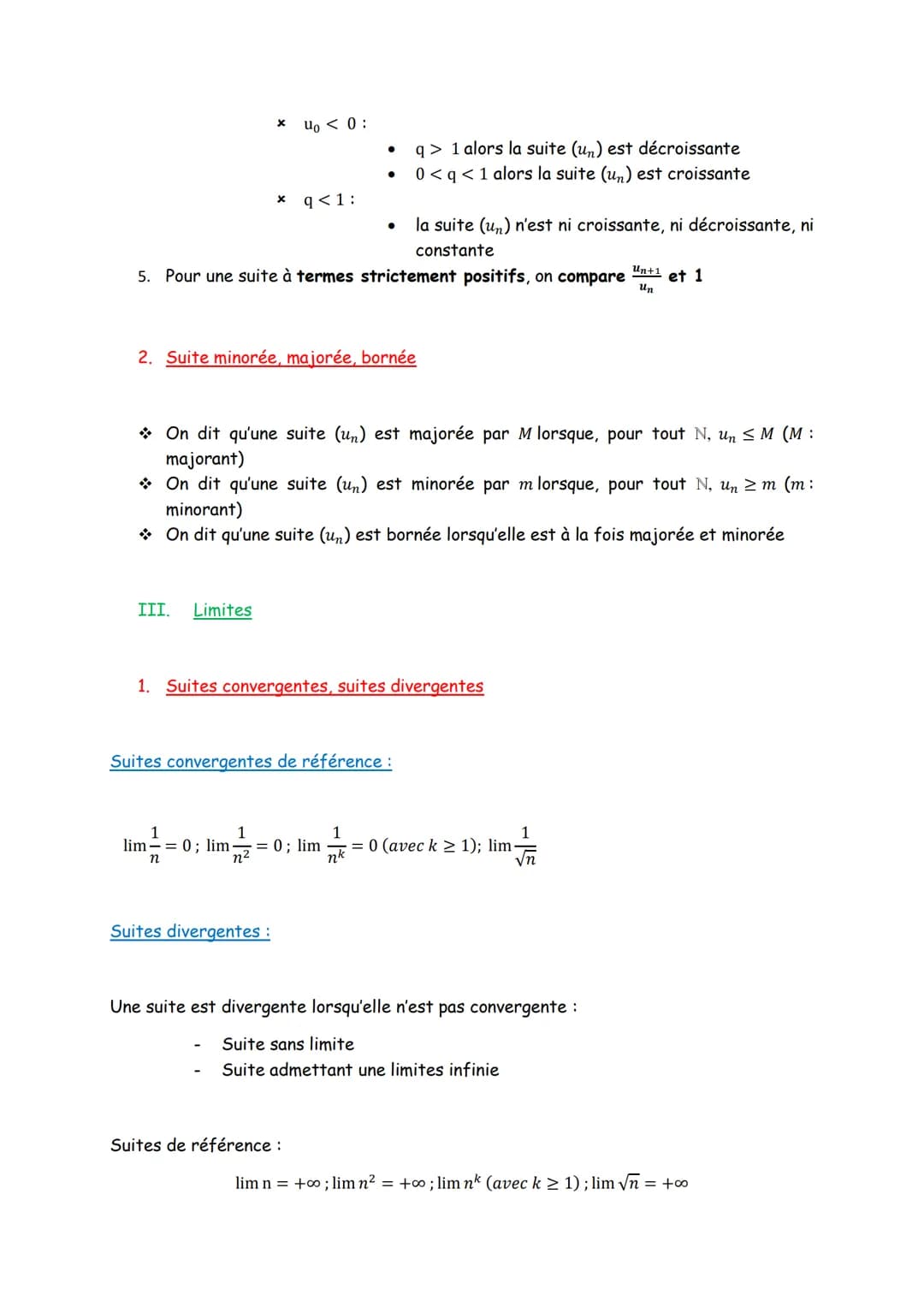 I.
II.
Chapitre 3: Suites
Raisonnement par récurrence
1. Initialisation on montre que P, est vraie (généralement P, ou P₁)
2. Hérédité : on 