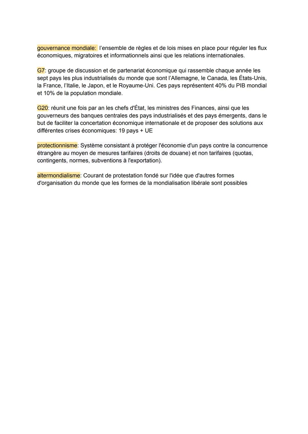 # DÉFINITIONS

Mondialisation: processus continu d'intensification et de fluidification des échanges, porté
par l'essor des transports et de