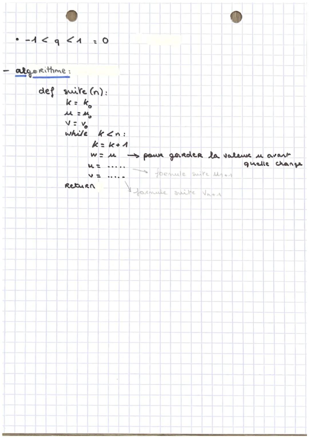 -
منسم
calculer une suite: M₁ =
M₂ = ...
sens de variation:
Mn+1 - un =
Réccurence: Présentation / Initialisation / Hérédité/Conclu.
Suite g