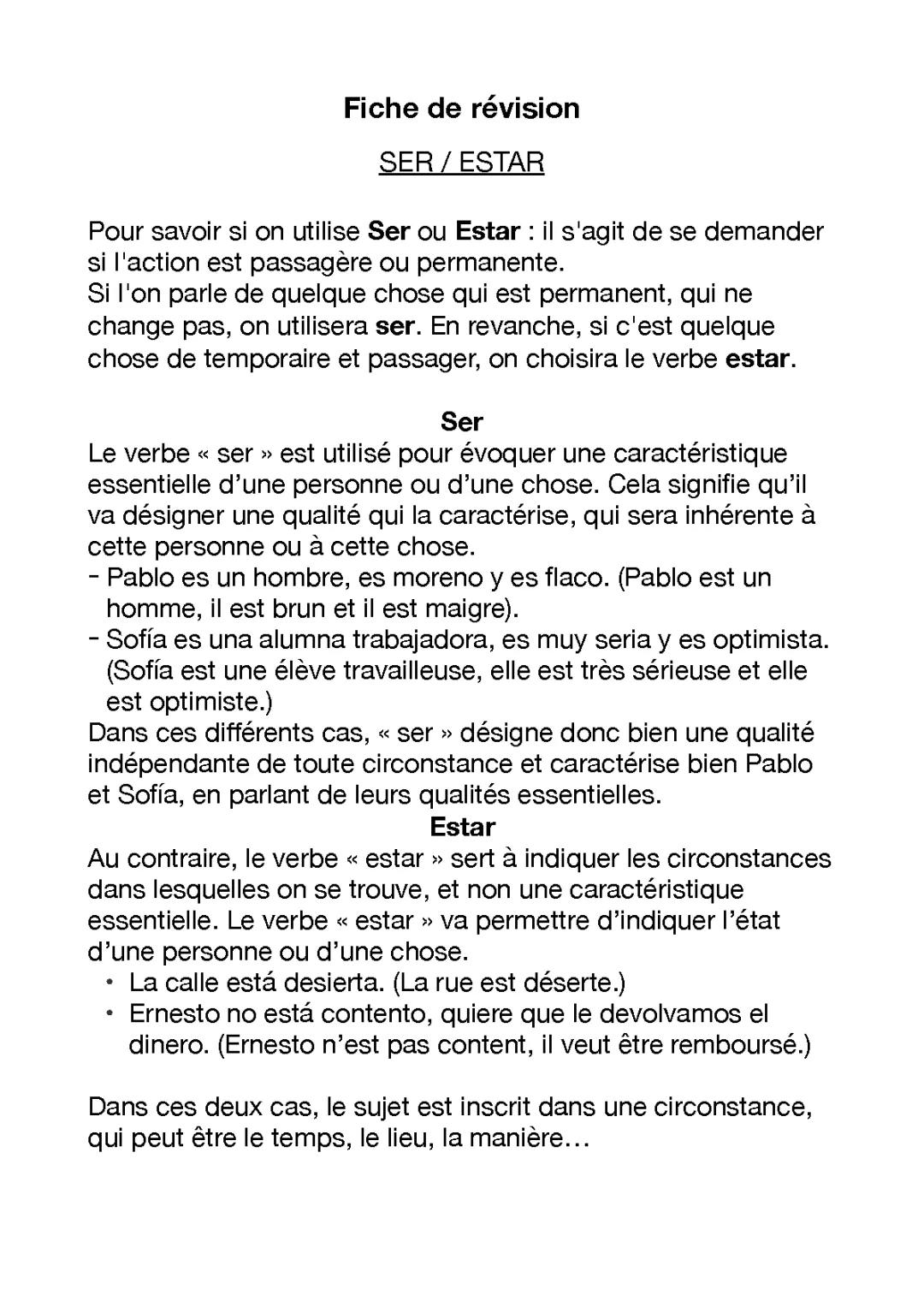 différence entre ser et estar