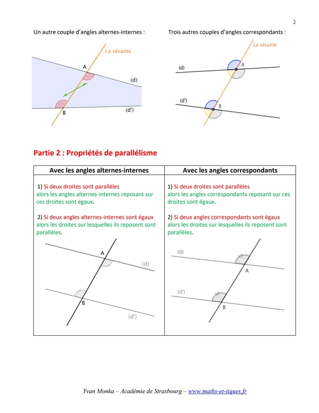 --- OCR Start ---
ANGLES ET PARALLÉLISME
►Tout le cours en vidéo : https://youtu.be/OHGq5bqx11A
Partie 1: Angles alternes-internes et angles