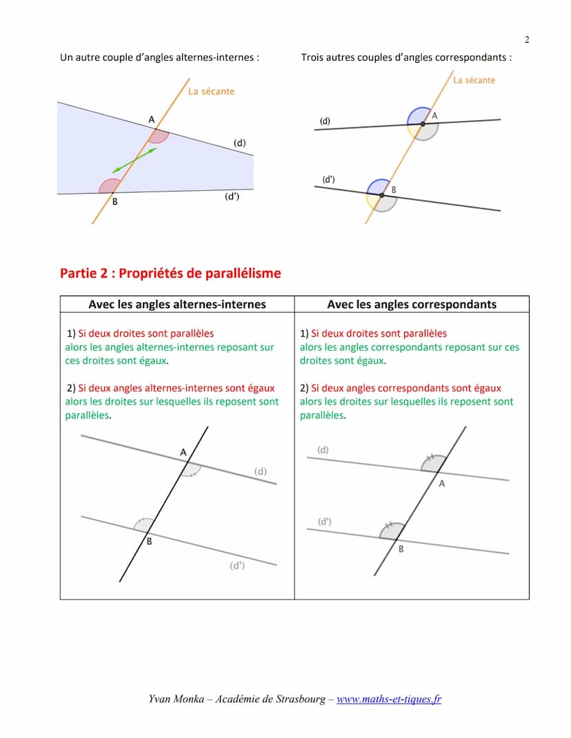 --- OCR Start ---
ANGLES ET PARALLÉLISME
►Tout le cours en vidéo : https://youtu.be/OHGq5bqx11A
Partie 1: Angles alternes-internes et angles