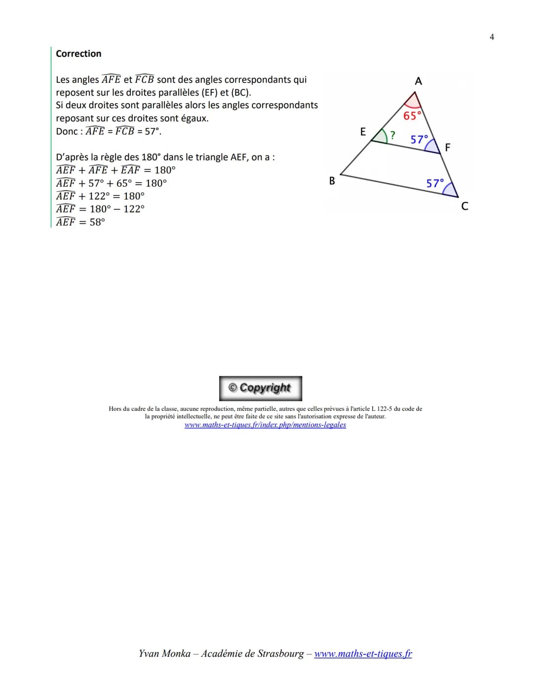 --- OCR Start ---
ANGLES ET PARALLÉLISME
►Tout le cours en vidéo : https://youtu.be/OHGq5bqx11A
Partie 1: Angles alternes-internes et angles