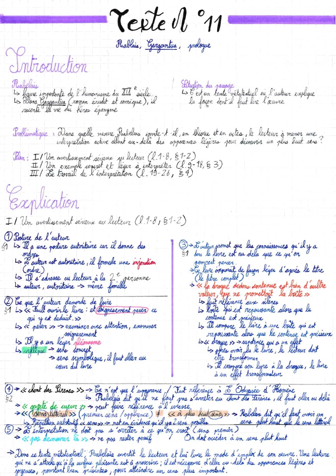Prologue Gargantua analyse linéaire PDF et Fiche Bac de Lecture