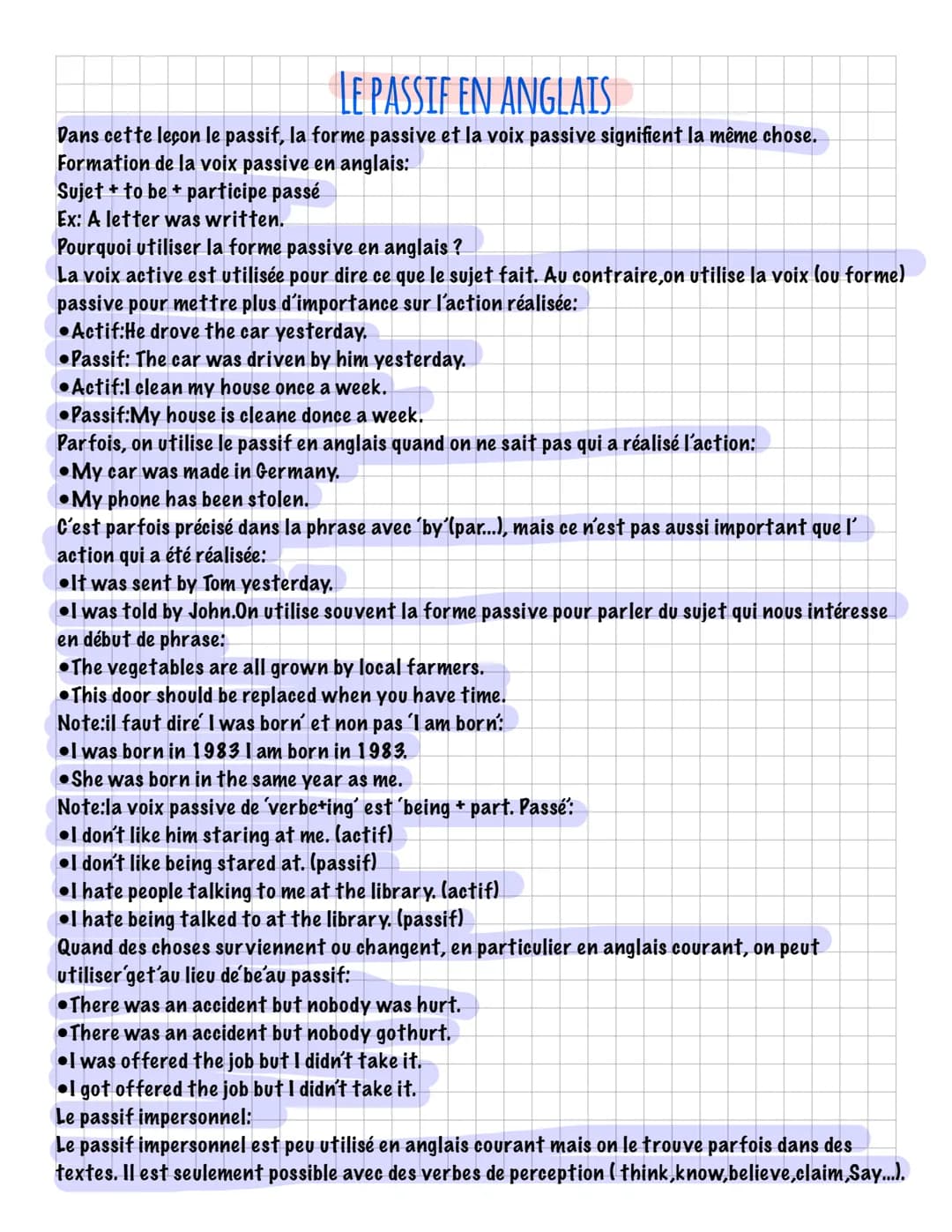LE PASSIF EN ANGLAIS
Dans cette leçon le passif, la forme passive et la voix passive signifient la même chose.
Formation de la voix passive 
