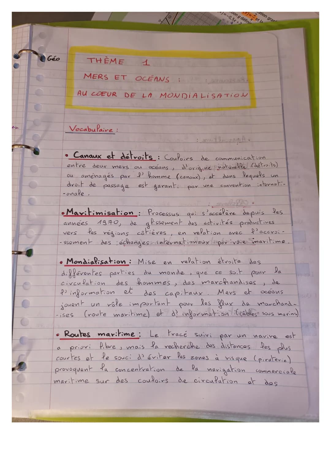 Géo
✔
THEME
●
●
MERS ET
a
Vocabulaire :
vers
-ssement
1
années
OCEANS
AU COEUR DE LA MONDIALISATION
Pes
:
Canaux et détroits: Couloirs de co