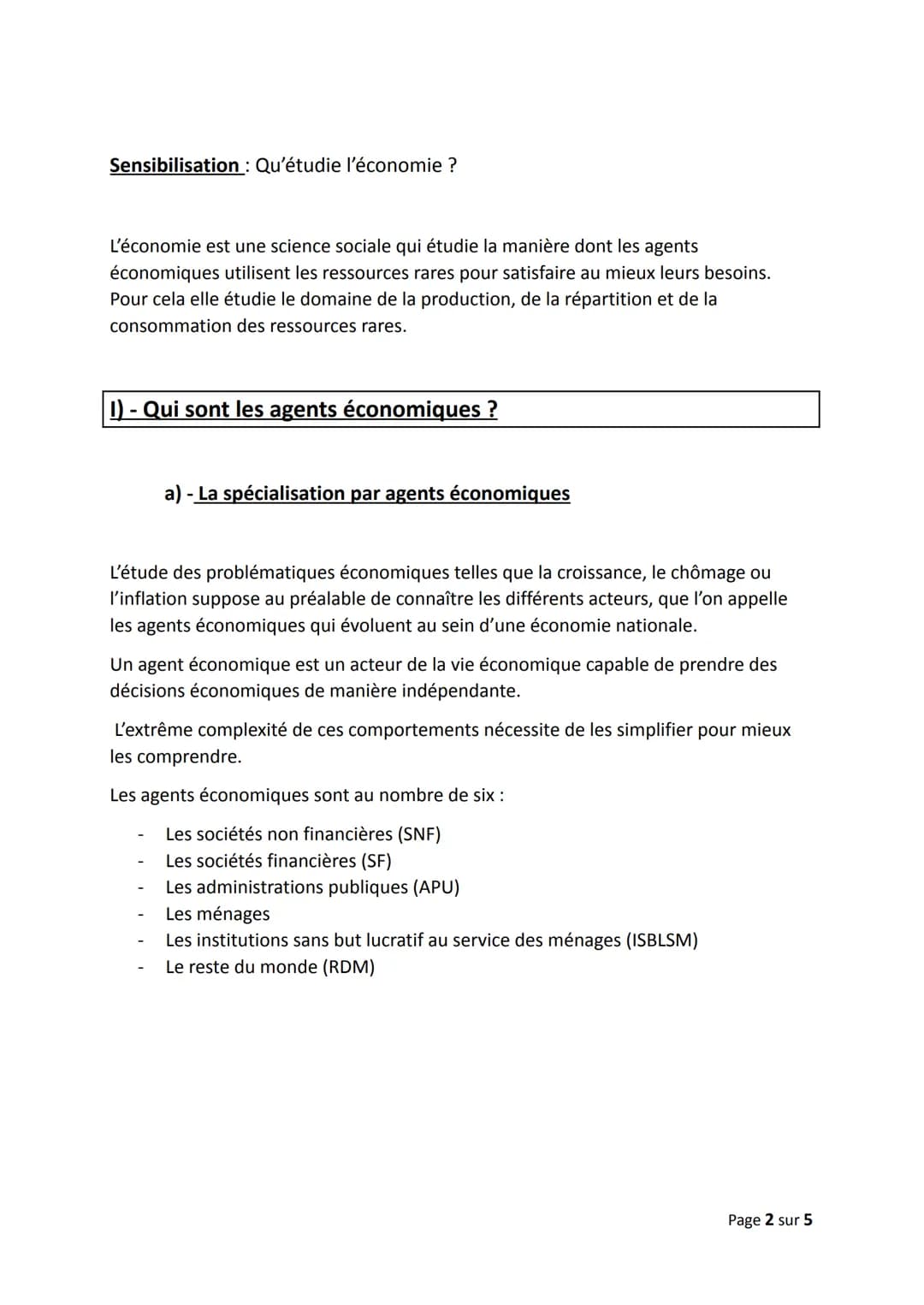 Chapitre 1) Les agents économiques et les différents types
de biens et services
Objectifs du chapitre :
Identifier les acteurs économiques e