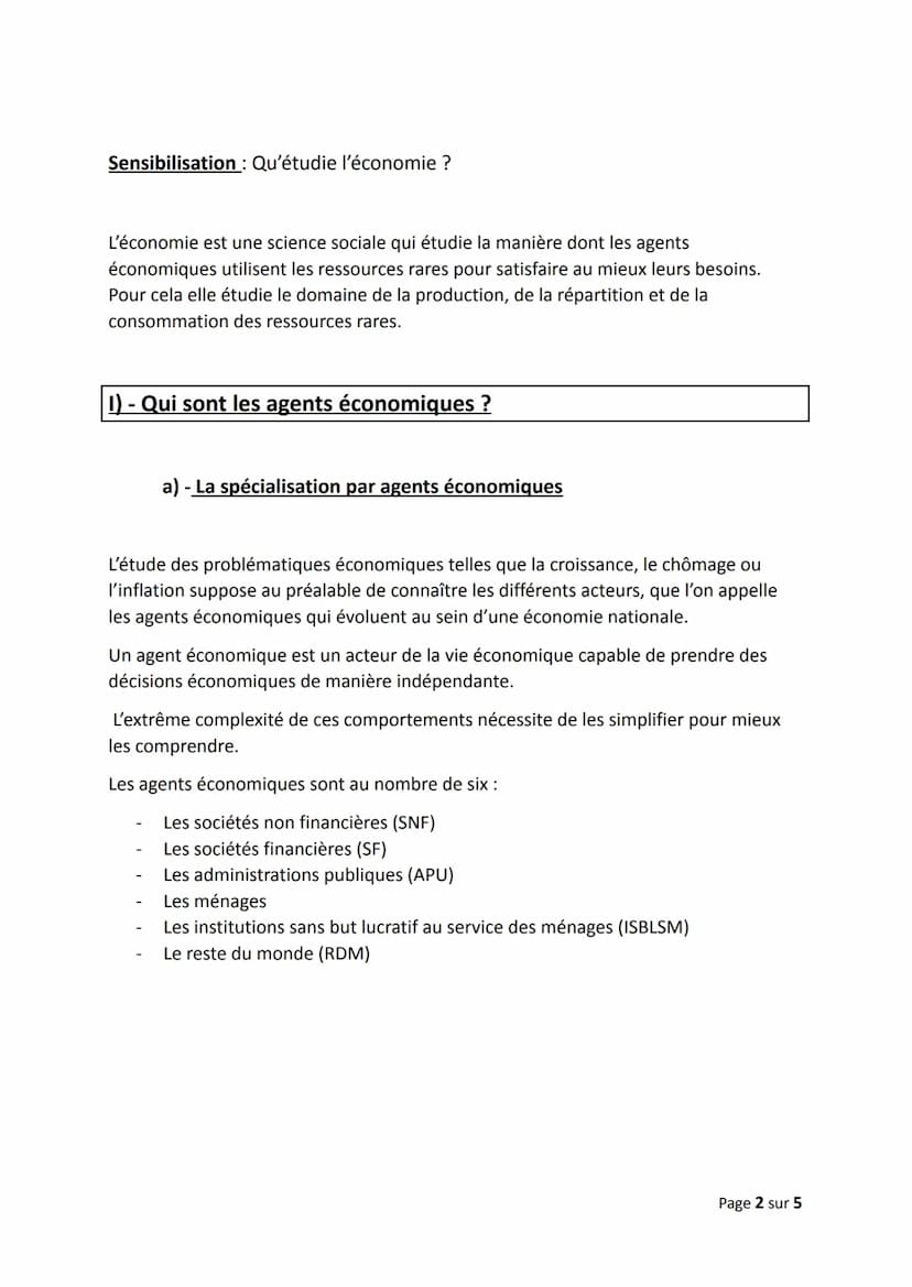 Chapitre 1) Les agents économiques et les différents types
de biens et services
Objectifs du chapitre :
Identifier les acteurs économiques e