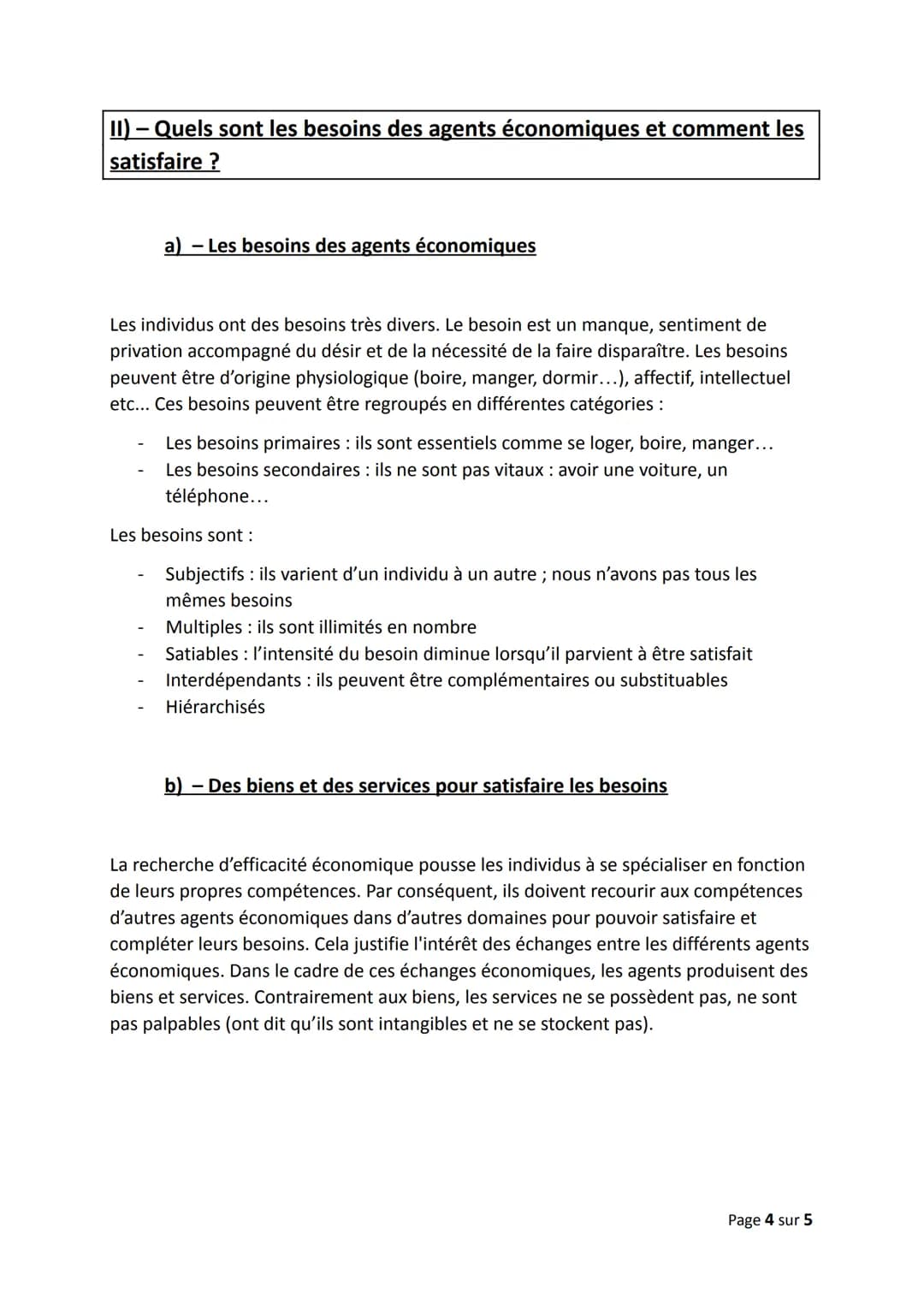 Chapitre 1) Les agents économiques et les différents types
de biens et services
Objectifs du chapitre :
Identifier les acteurs économiques e