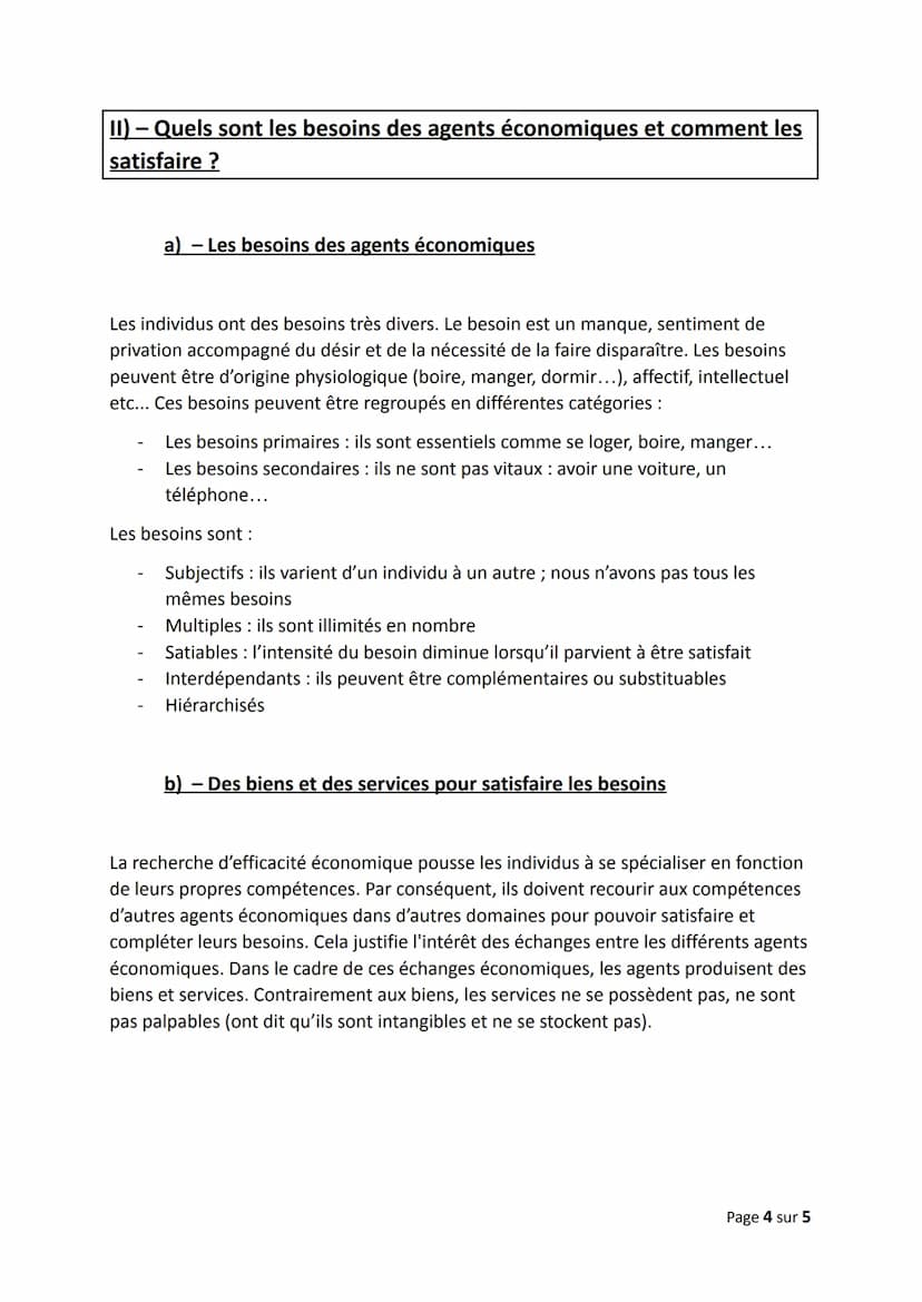 Chapitre 1) Les agents économiques et les différents types
de biens et services
Objectifs du chapitre :
Identifier les acteurs économiques e