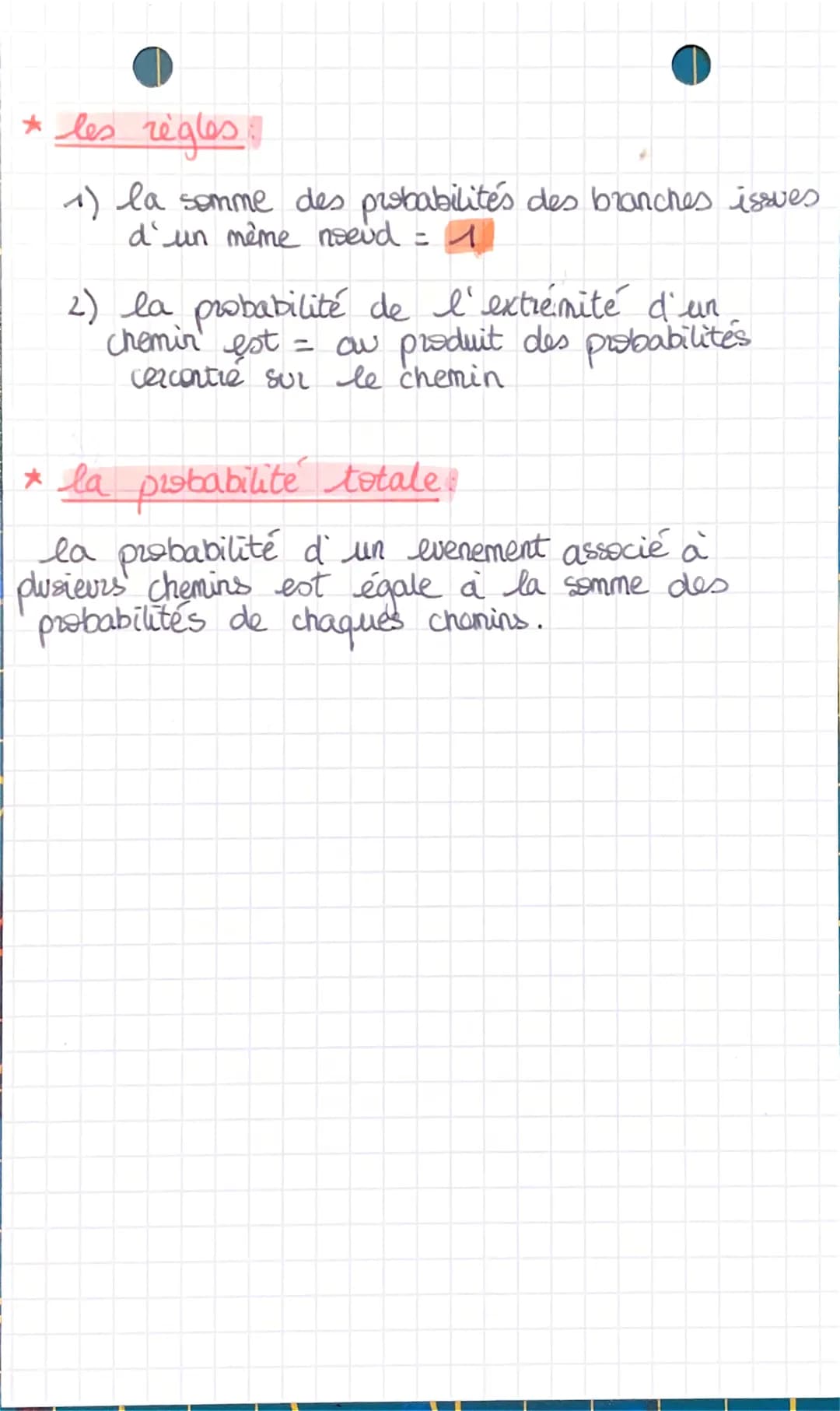 Les probabilités
* les formules: • PA (B) =
* le tableau :
A
A
TOTAL
3
p (ANB)
P(ANB)
p (3)
* l'arbre pondéré
P(A)
P(A)
A
●
• PA
A
PA (B) B
