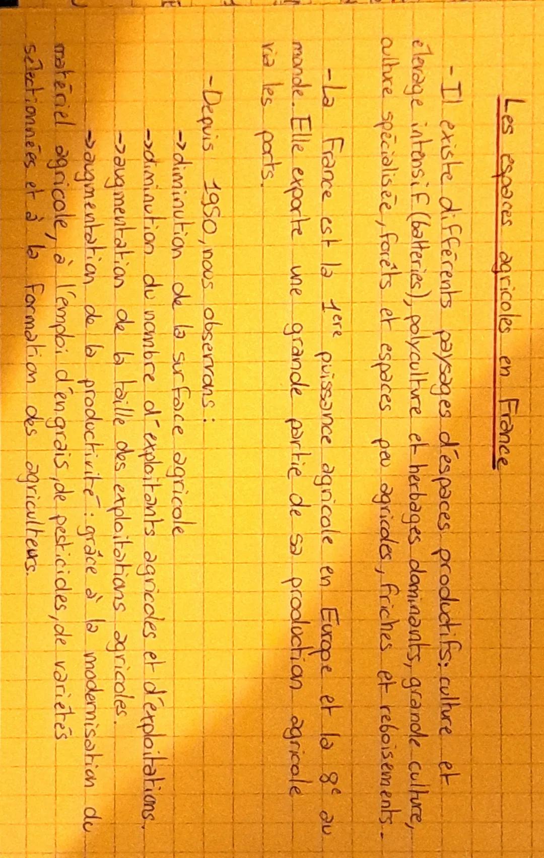 Les espaces agricoles en France

-Il existe différents paysages d'espaces productifs: culture et
élevage intensif (batteries), polyculture e