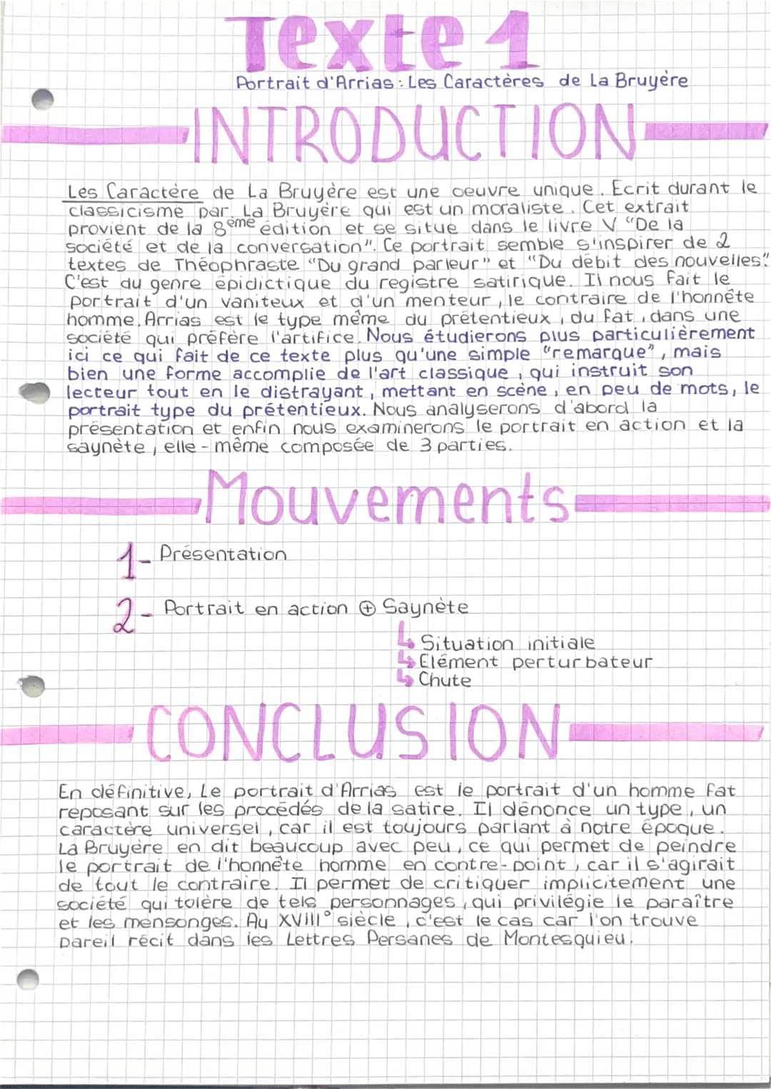 Texte 4
Portrait d'Arrias: Les Caractères de La Bruyère
INTRODUCTION
Les Caractère de La Bruyère est une oeuvre unique. Ecrit durant le
clas