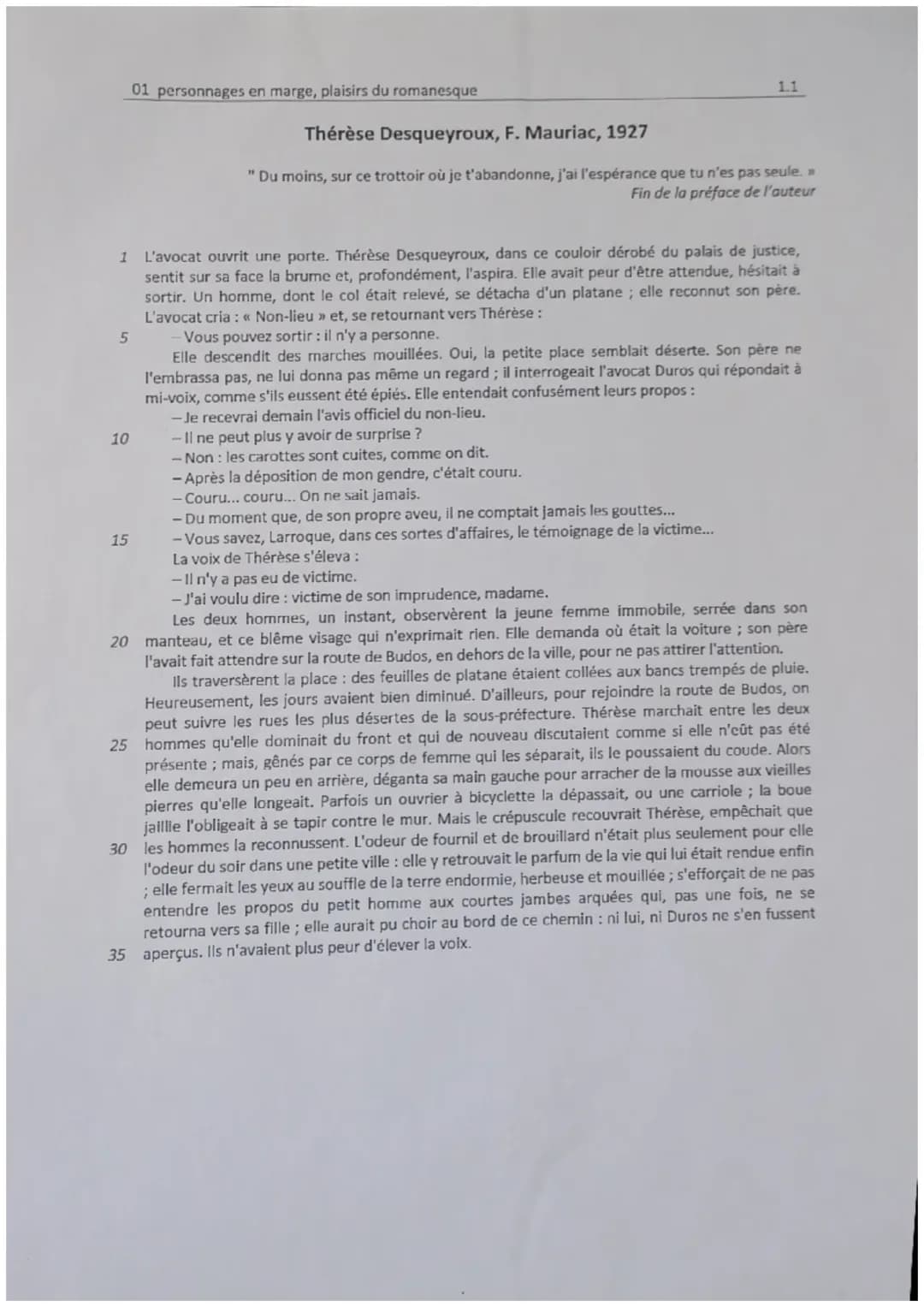 analyse linéaire Thérèse desqueyroux 