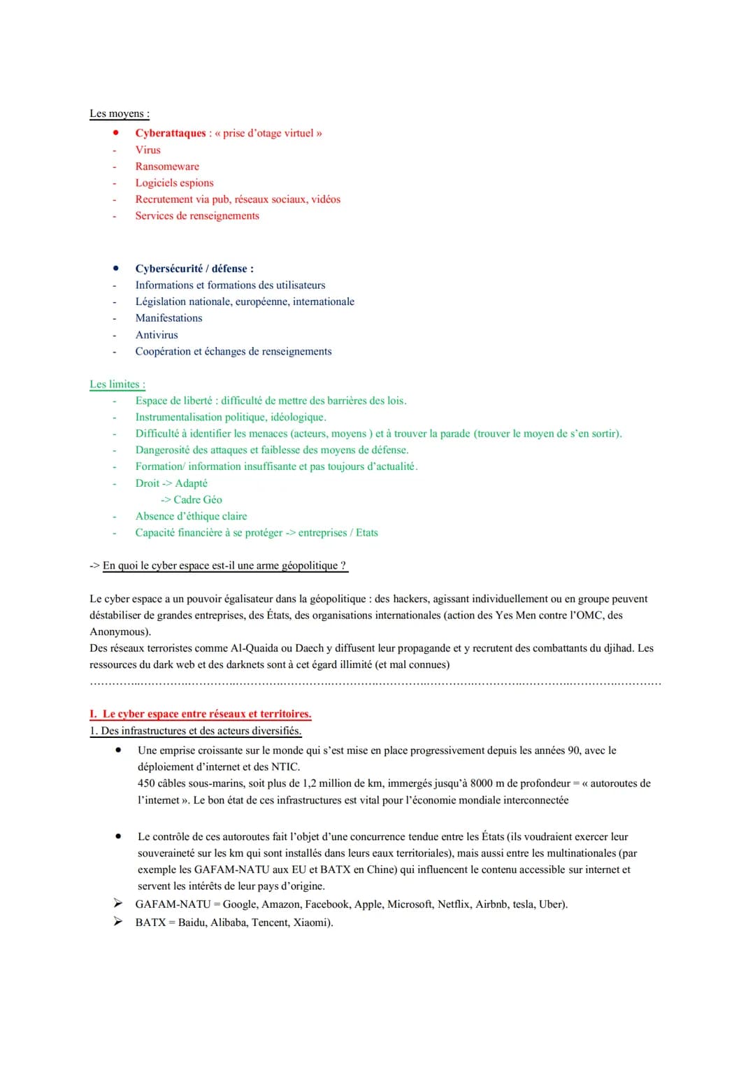 Étude conclusive: Le cyber espace, conflictualité et coopération entre les acteurs.
Qu'est-ce que le cyber espace ?
Réseau virtuel de commun