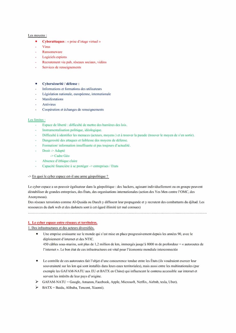 Étude conclusive: Le cyber espace, conflictualité et coopération entre les acteurs.
Qu'est-ce que le cyber espace ?
Réseau virtuel de commun