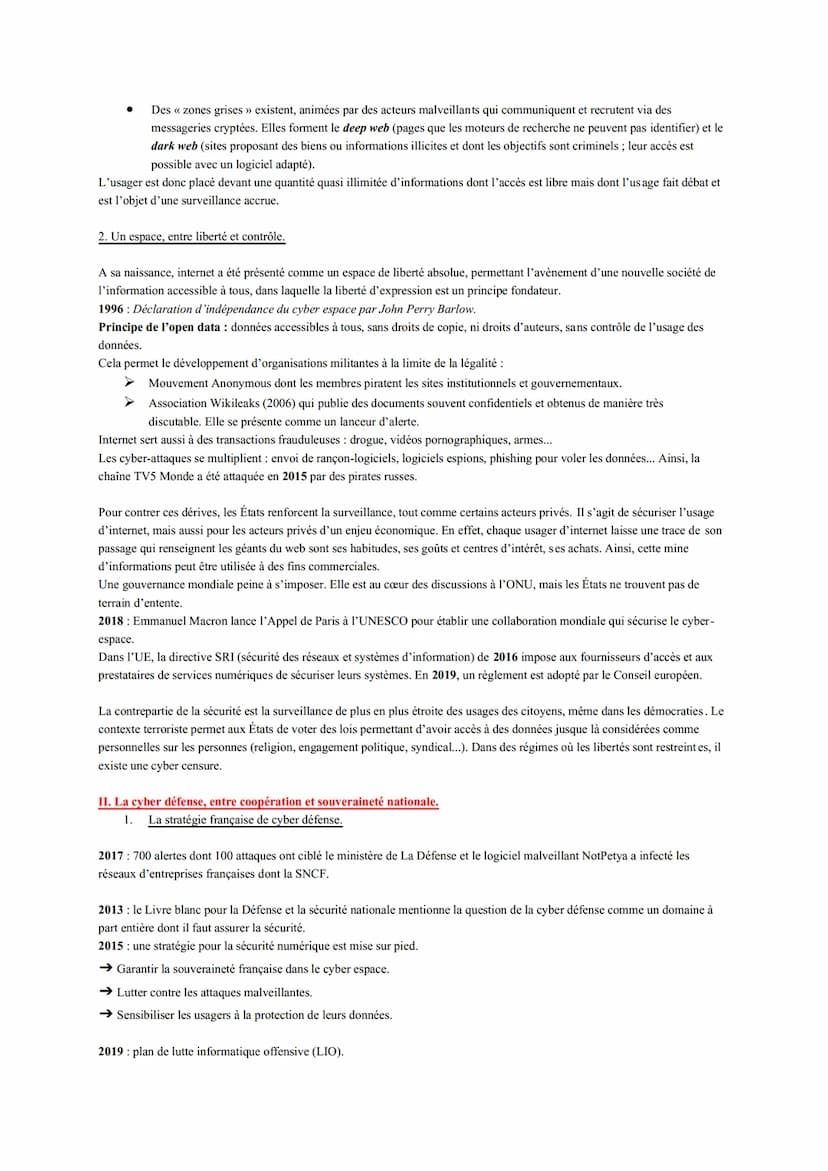Étude conclusive: Le cyber espace, conflictualité et coopération entre les acteurs.
Qu'est-ce que le cyber espace ?
Réseau virtuel de commun