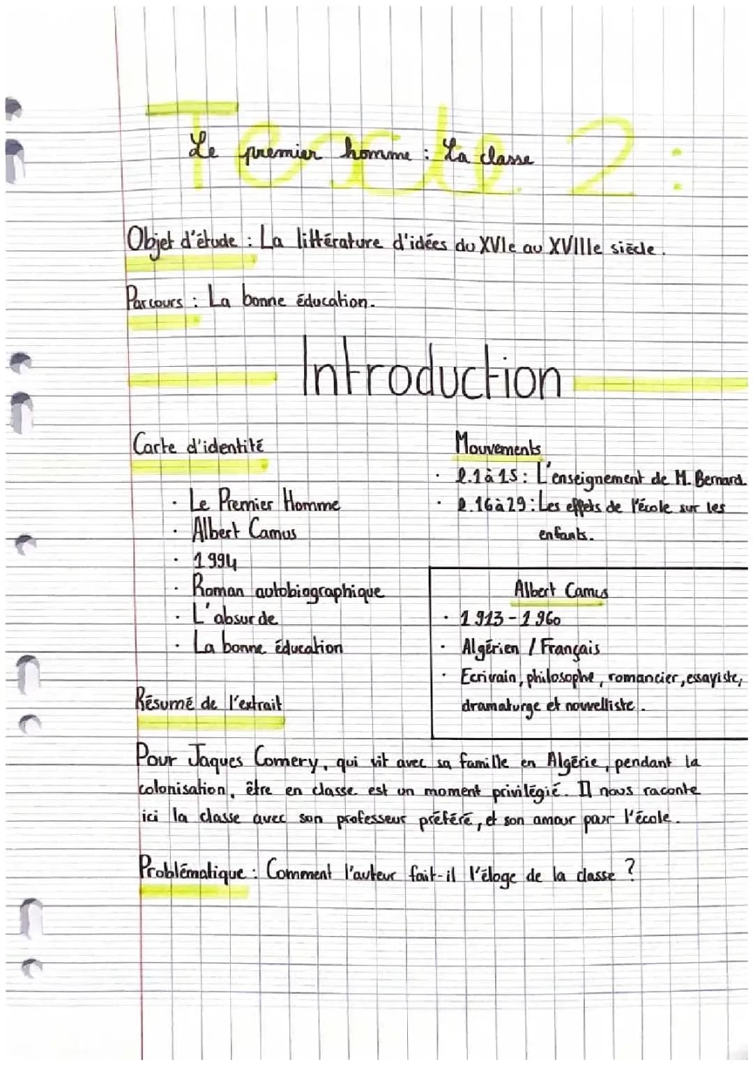 LL - Camus : « La classe »