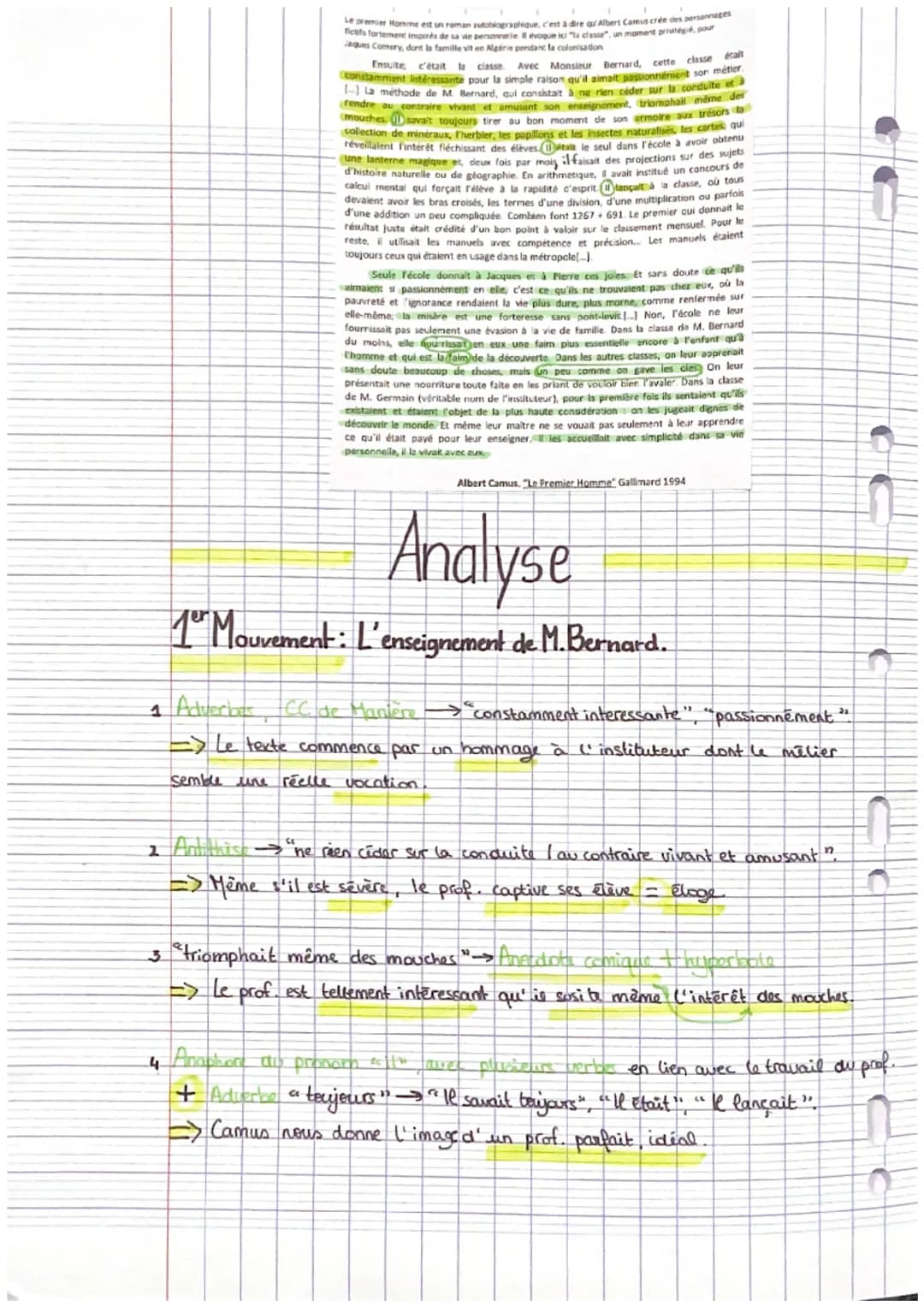 f
Le premier homme : La classe
Objet d'étude: La littérature d'idées du XVIe au XVIIIe siècle.
Parcours : La bonne éducation.
Carte d'identi
