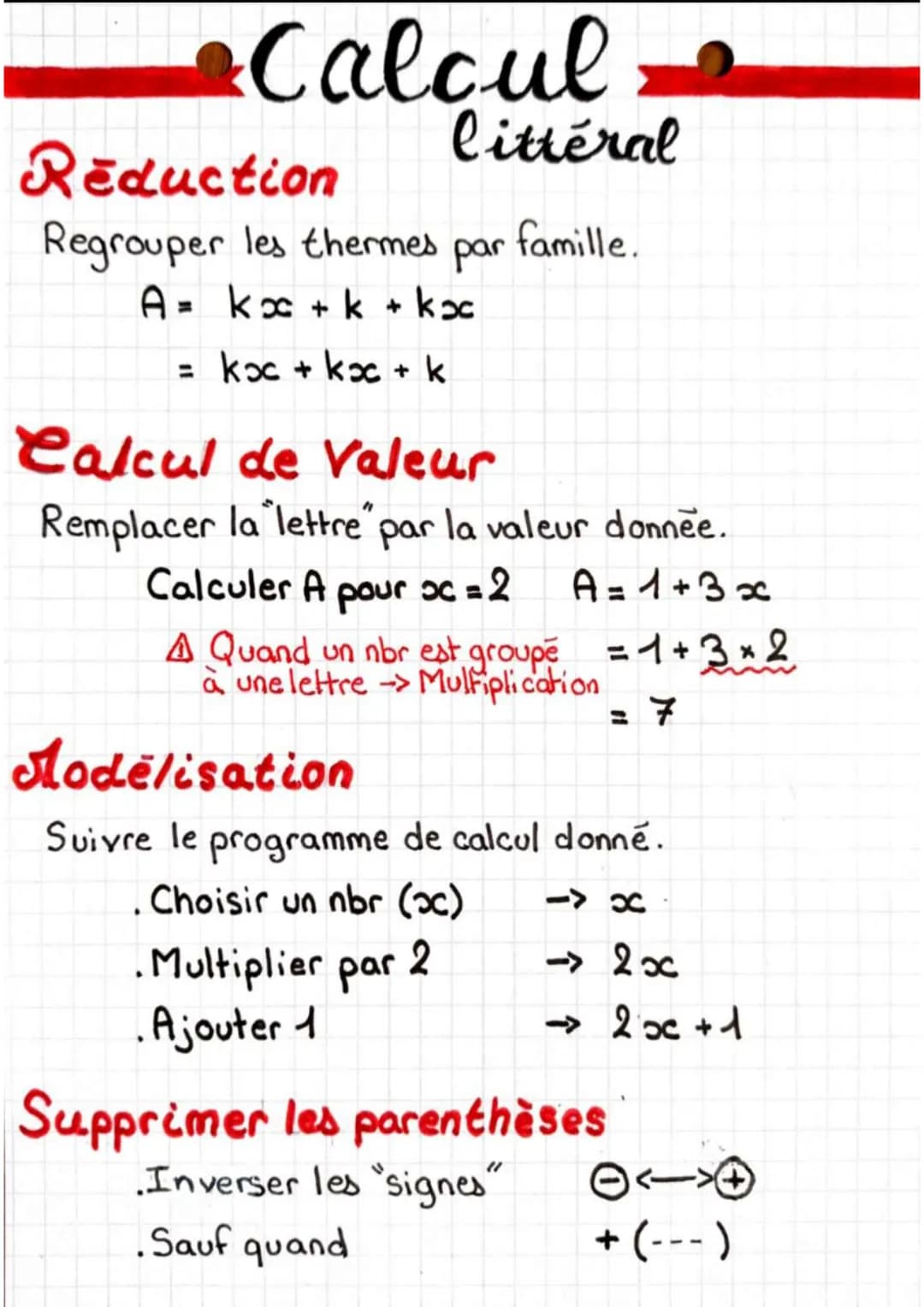 Calcul
littéral
famille.
Reduction
Regrouper les thermes
par
A = kx + k + kǝ
= kx + kx + k
Calcul de Valeur
Remplacer la lettre" par la vale