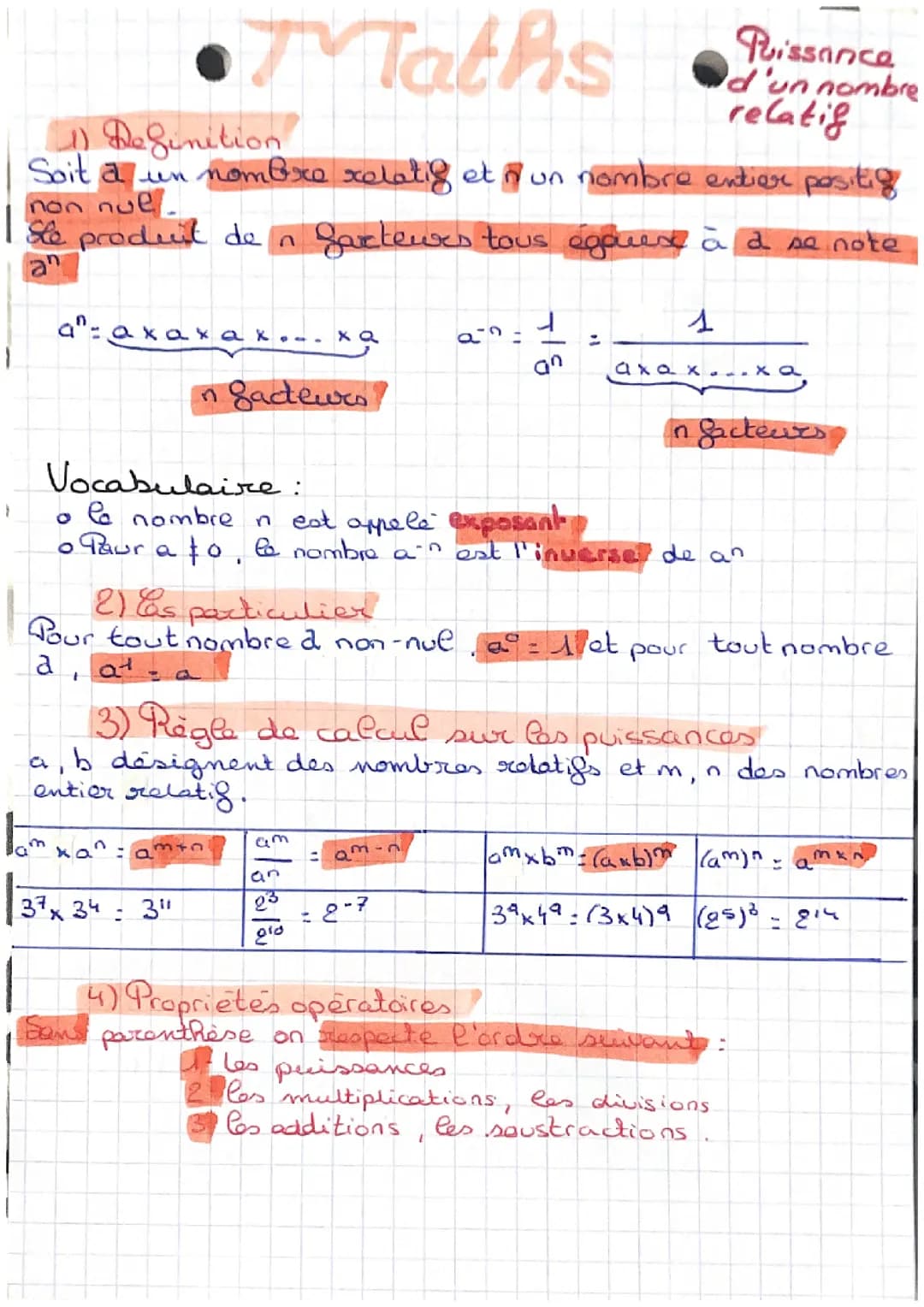  puissance d’un nombre relatif