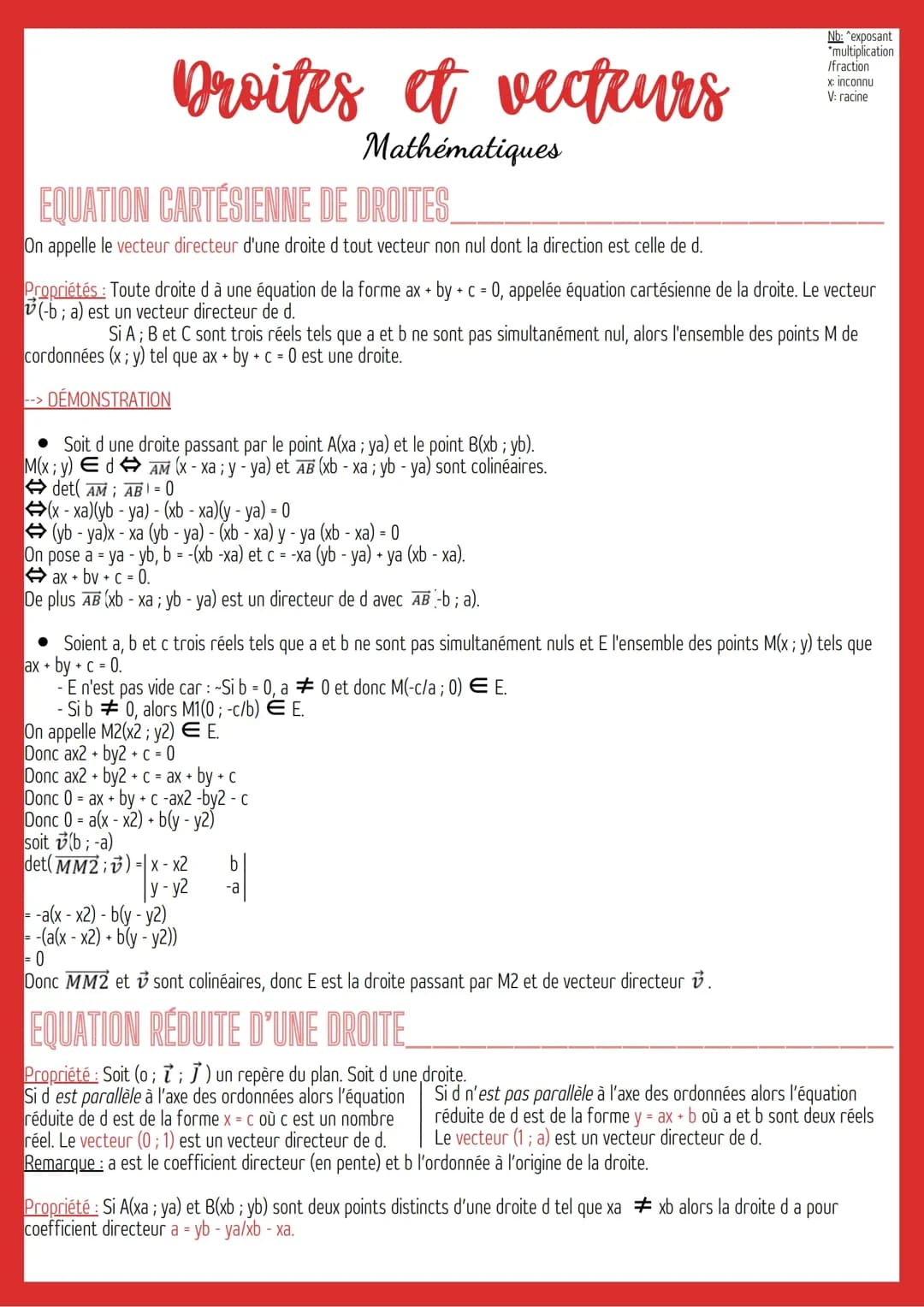 Droites et Vecteurs