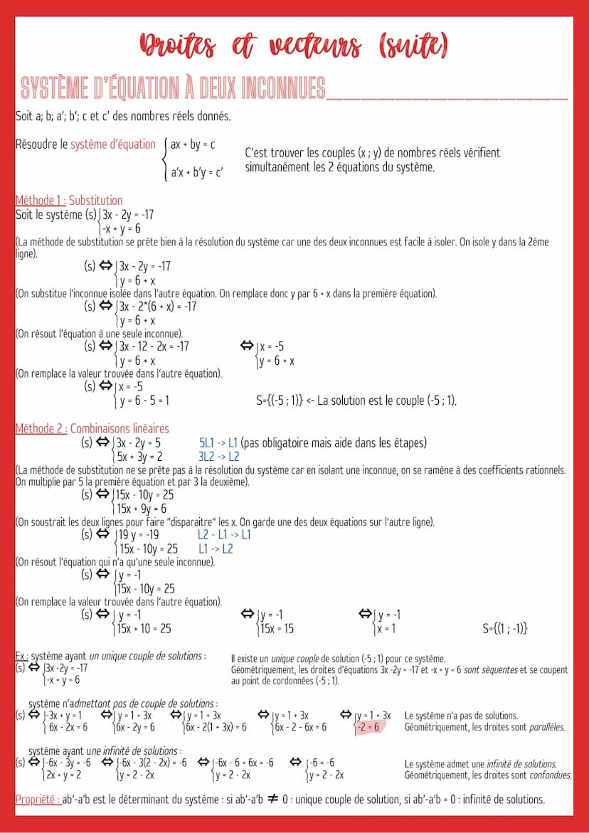 Droites et vecteurs
Mathématiques
EQUATION CARTÉSIENNE DE DROITES
On appelle le vecteur directeur d'une droite d tout vecteur non nul dont l