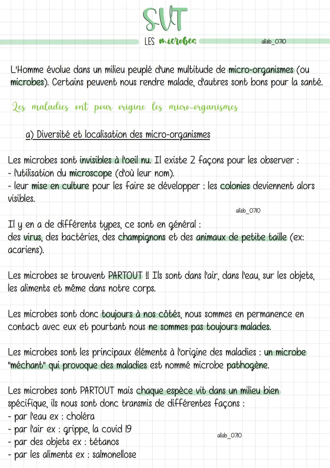 SUT
LES microbes
L'Homme évolue dans un milieu peuplé d'une multitude de micro-organismes (ou
microbes). Certains peuvent nous rendre malade