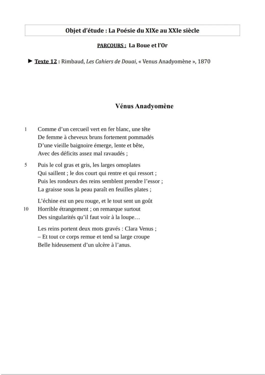 Fiche synthèse n°12
INTRODUCTION: Né en 1854 Arthur Rimbaud est un poète Français
appartenant au mouvement du symbolisme. Il vécu pendant la