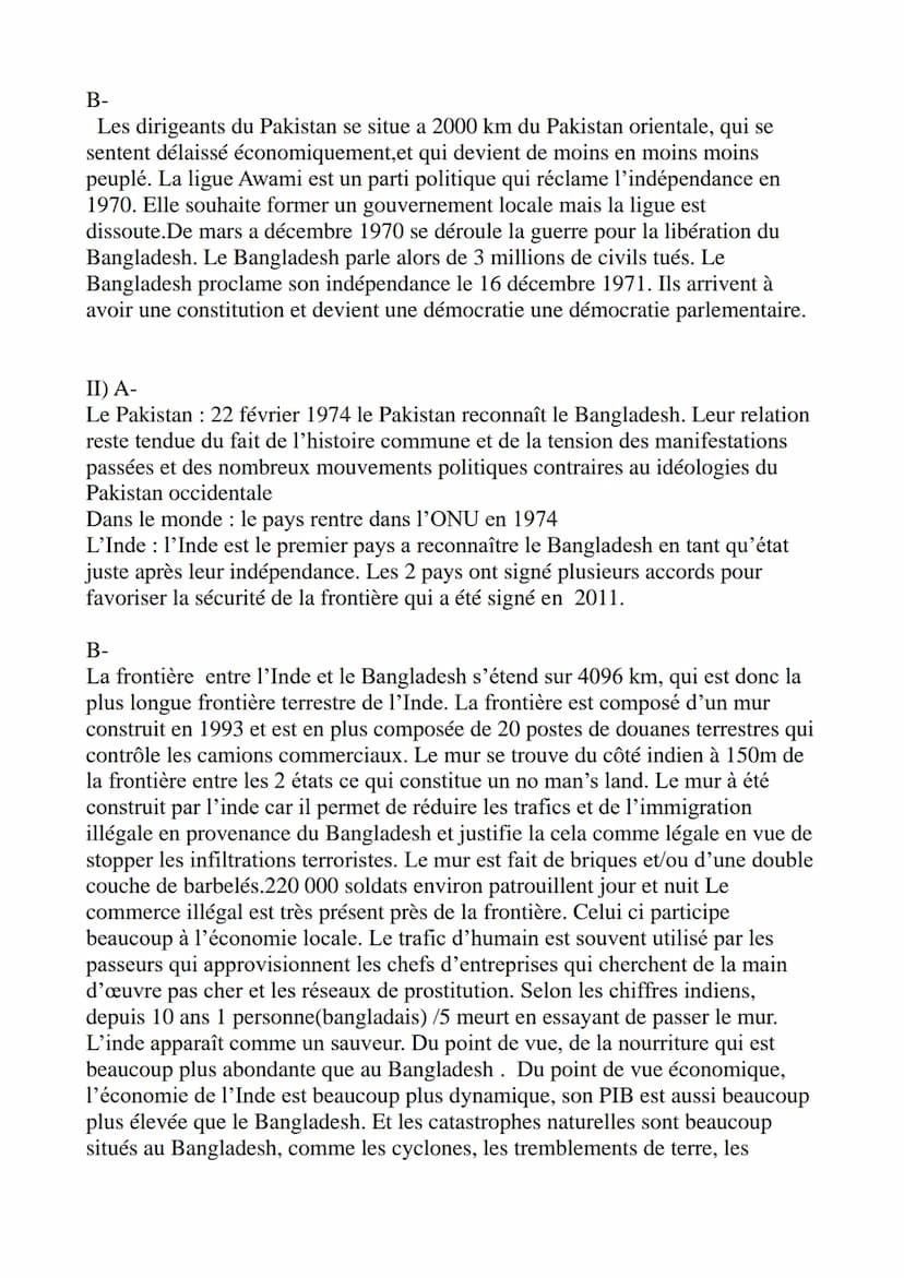 On va vous parler de la frontière entre l'Inde et le Bangladesh. Une frontière est
la limite d'un territoire d'un État, elle peut être matér