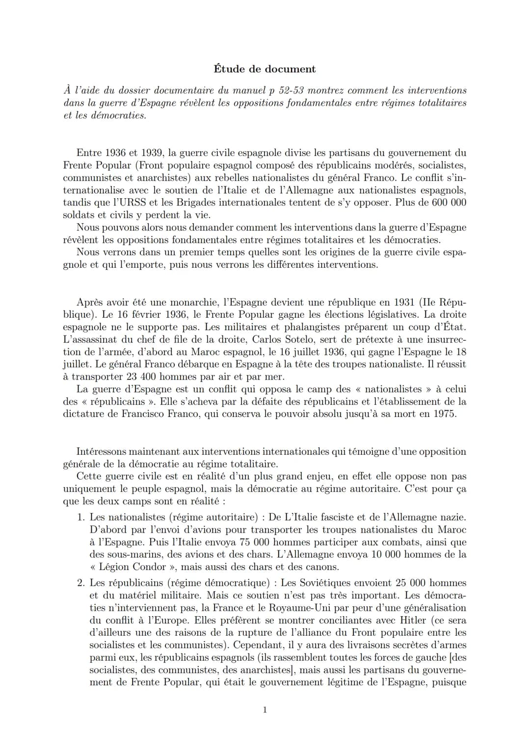 LYCEE GENERAL ET TECHNOLOGIQUE LA BRUYERE
Interventions dans la guerre civile espagnole
(1936-1939)
7 mars 2022
AFFICHARD-PIERRI Gaëtan: gae