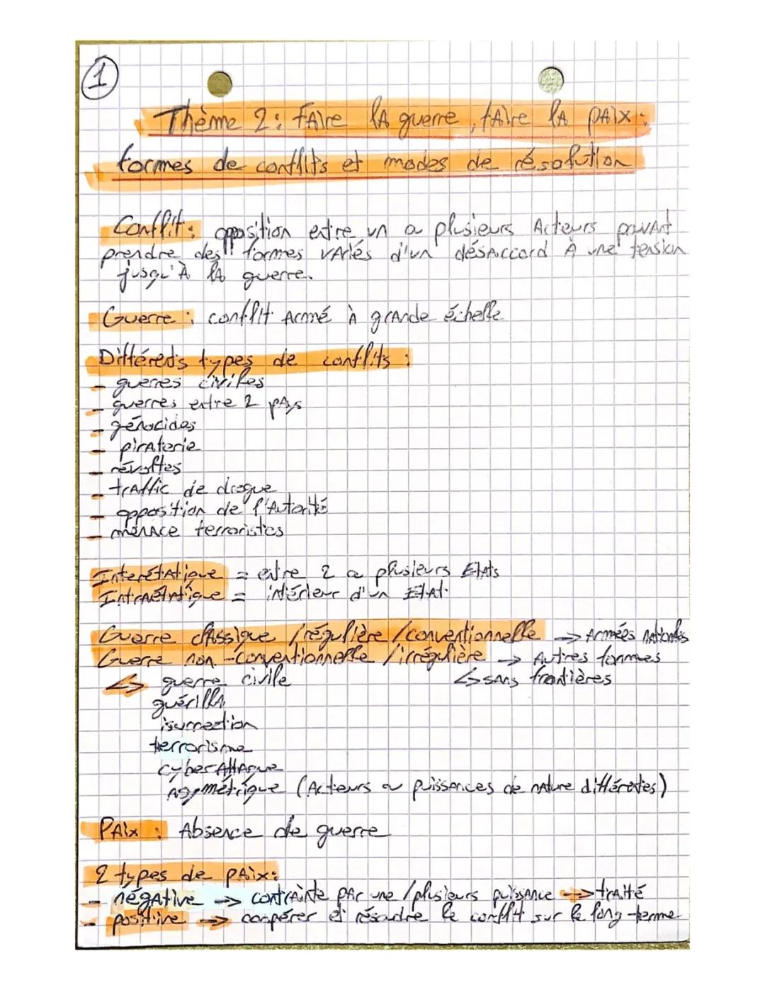 Faire la guerre, faire la paix HGGSP - Fiche de révision PDF et résumé