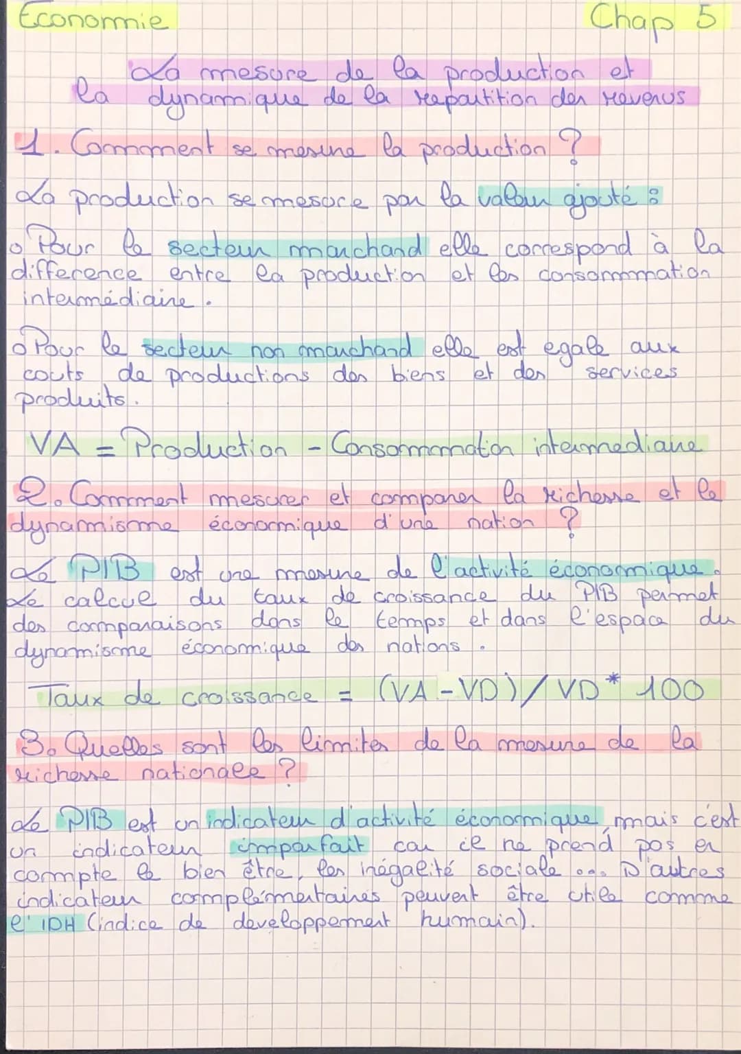 Economie
Chap 5
La mesure de la production
la dynamique de la repartition des revenus
4. Comment se mesine la production
La production se me