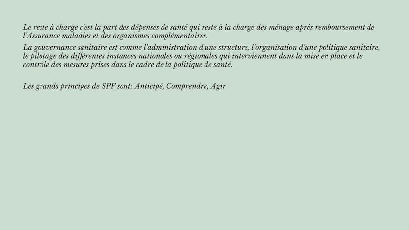 
<h2 id="les5composantesdusystmedesant">Les 5 composantes du système de santé</h2>
<p>Le système de santé désigne l'ensemble des organisatio