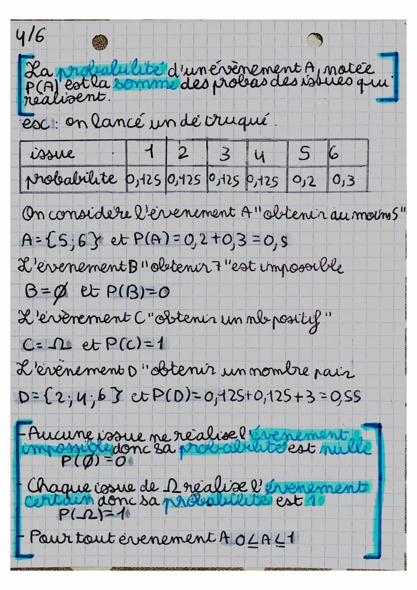 416
MATHS
PROBABILITES
I-Vocabulaire
l'issue
Une expérience aléatoire est un jeu (ou
experience) dont on ne connait pas
mais dont on connait