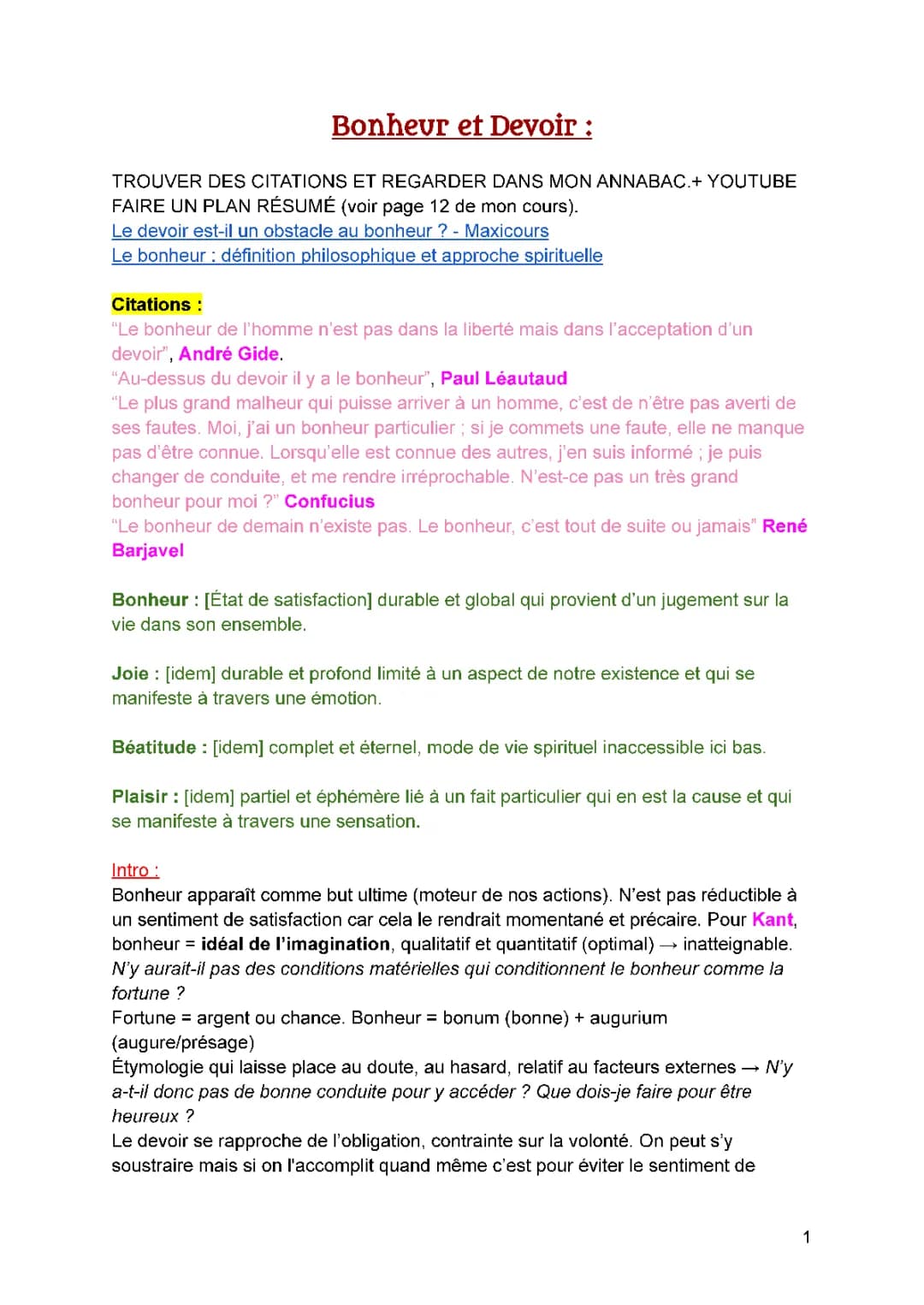Le Devoir et le Bonheur : Philo pour Tous