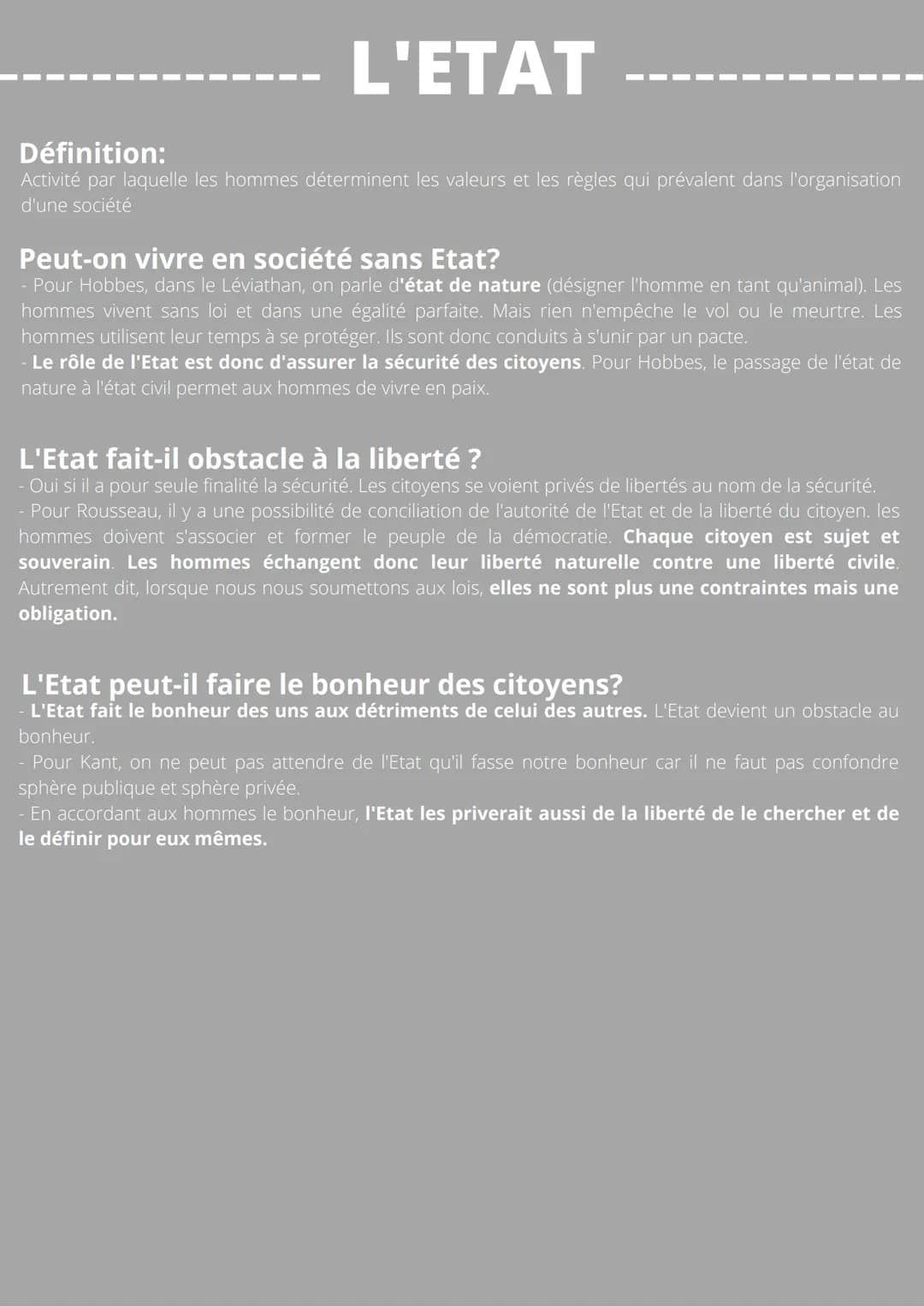L'ETAT
Définition:
Activité par laquelle les hommes déterminent les valeurs et les règles qui prévalent dans l'organisation
d'une société
Pe