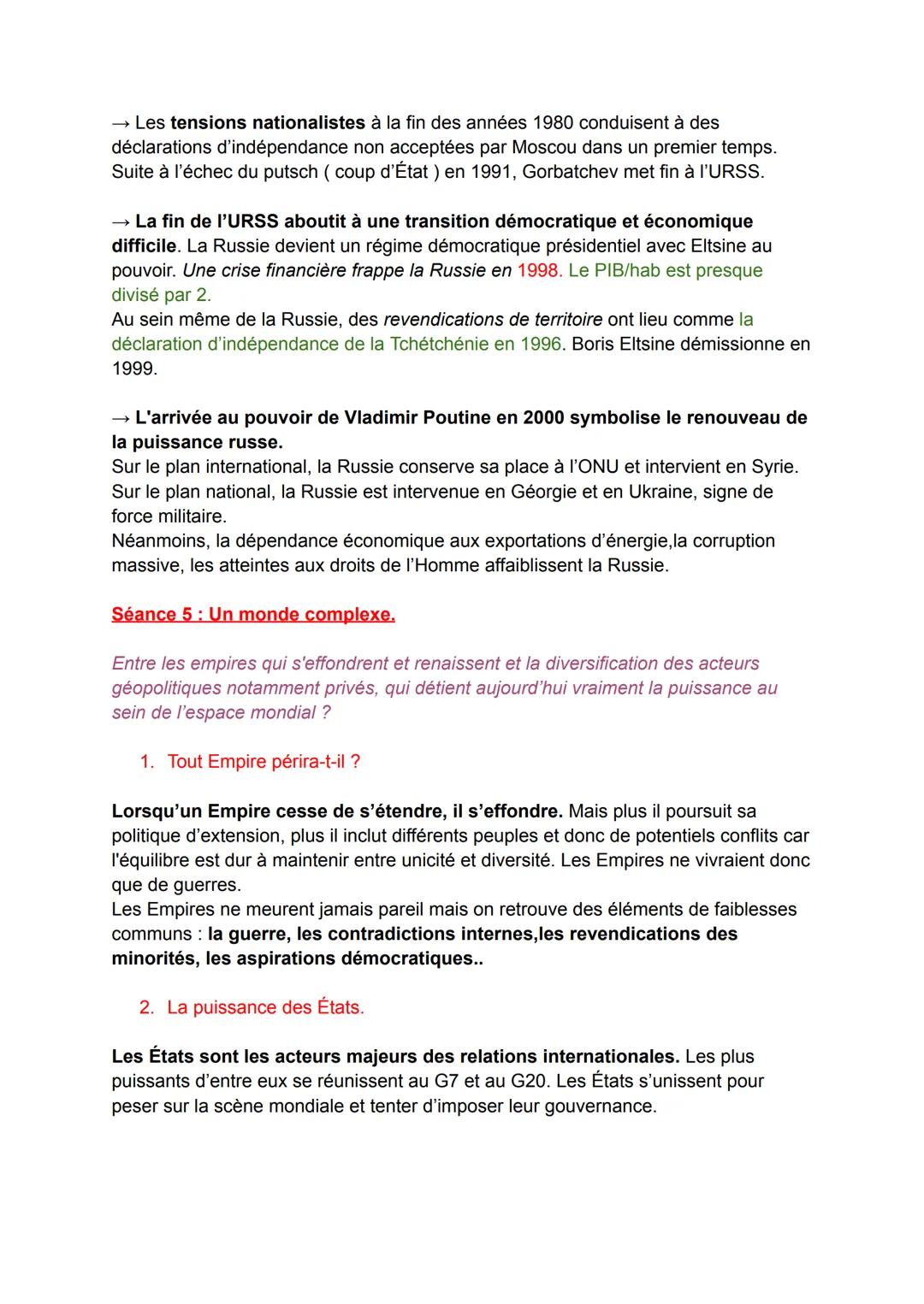 FICHE DE RÉVISION
SPÉ HISTOIRE GÉO-POLITIQUE :
Séquence 2:
Analyser les dynamiques des puissances internationales.
Partie 1: Essor et déclin