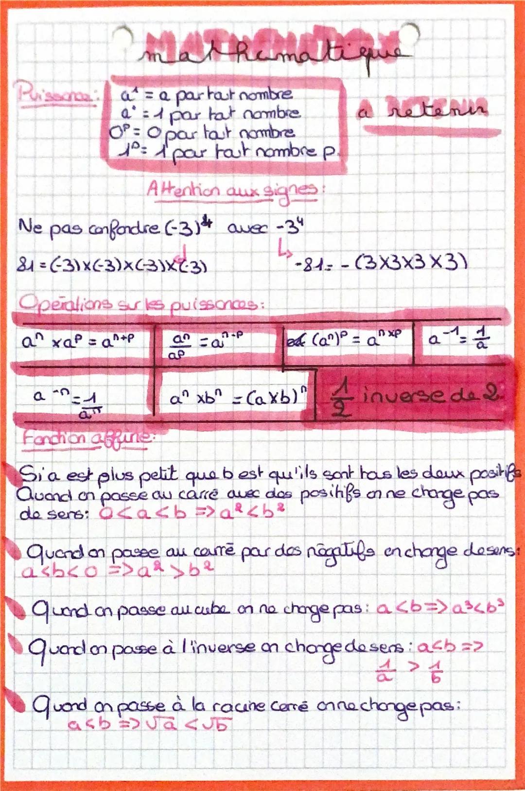 蔬
Puissance: a = a partout nombre.
a = 1 par tat nombre
OP=0 par
tat nombre
1°: 1 par tout nombre p
Attention aux signes.
Ne pas confondre (