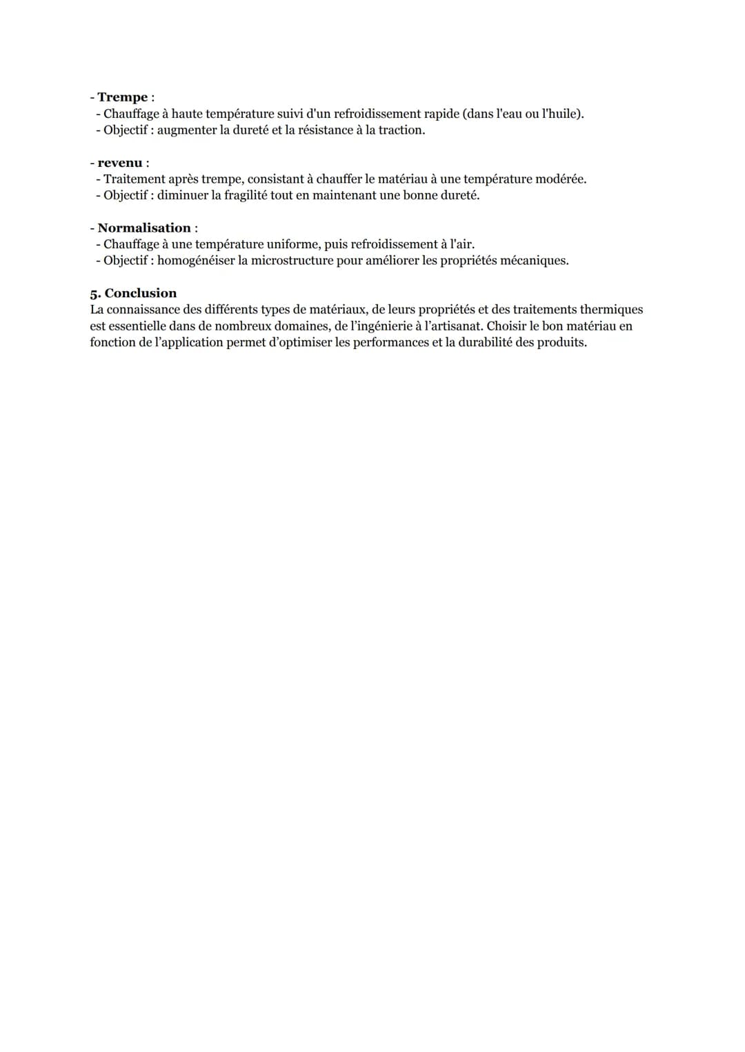 Fiche de Synthèse : Les Matériaux
1. Définition des Matériaux
Les matériaux sont des substances utilisées pour fabriquer des objets ou des s