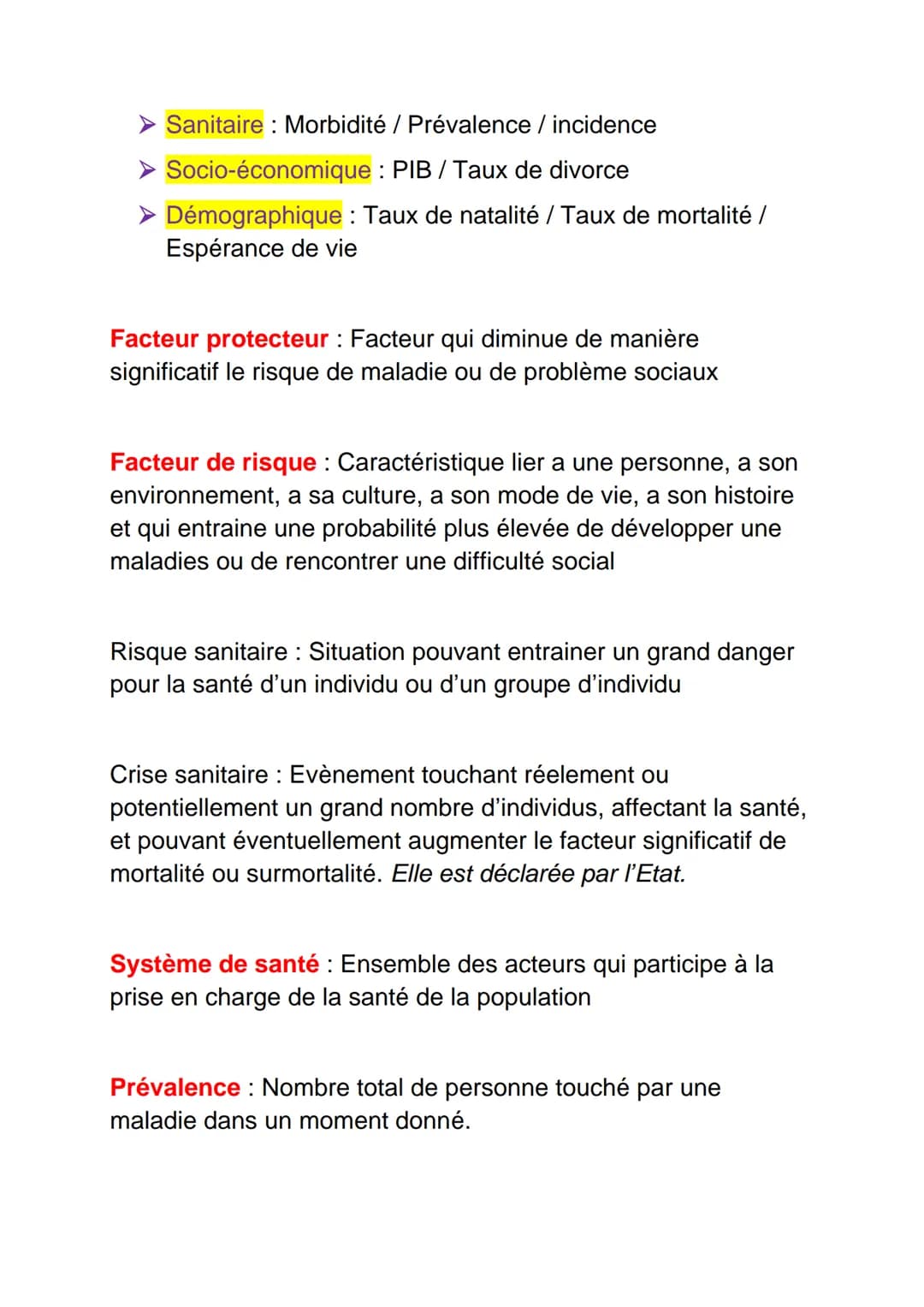 SANITAIRE
Santé selon l'OMS : Etat complet de bien-être physique,
mental et social et qui ne consiste pas seulement à l'absence
de maladie o