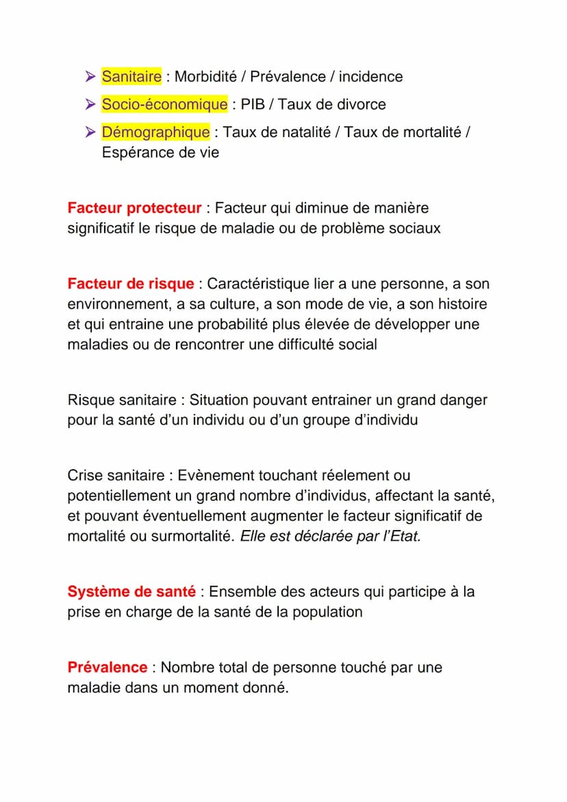 SANITAIRE
Santé selon l'OMS : Etat complet de bien-être physique,
mental et social et qui ne consiste pas seulement à l'absence
de maladie o