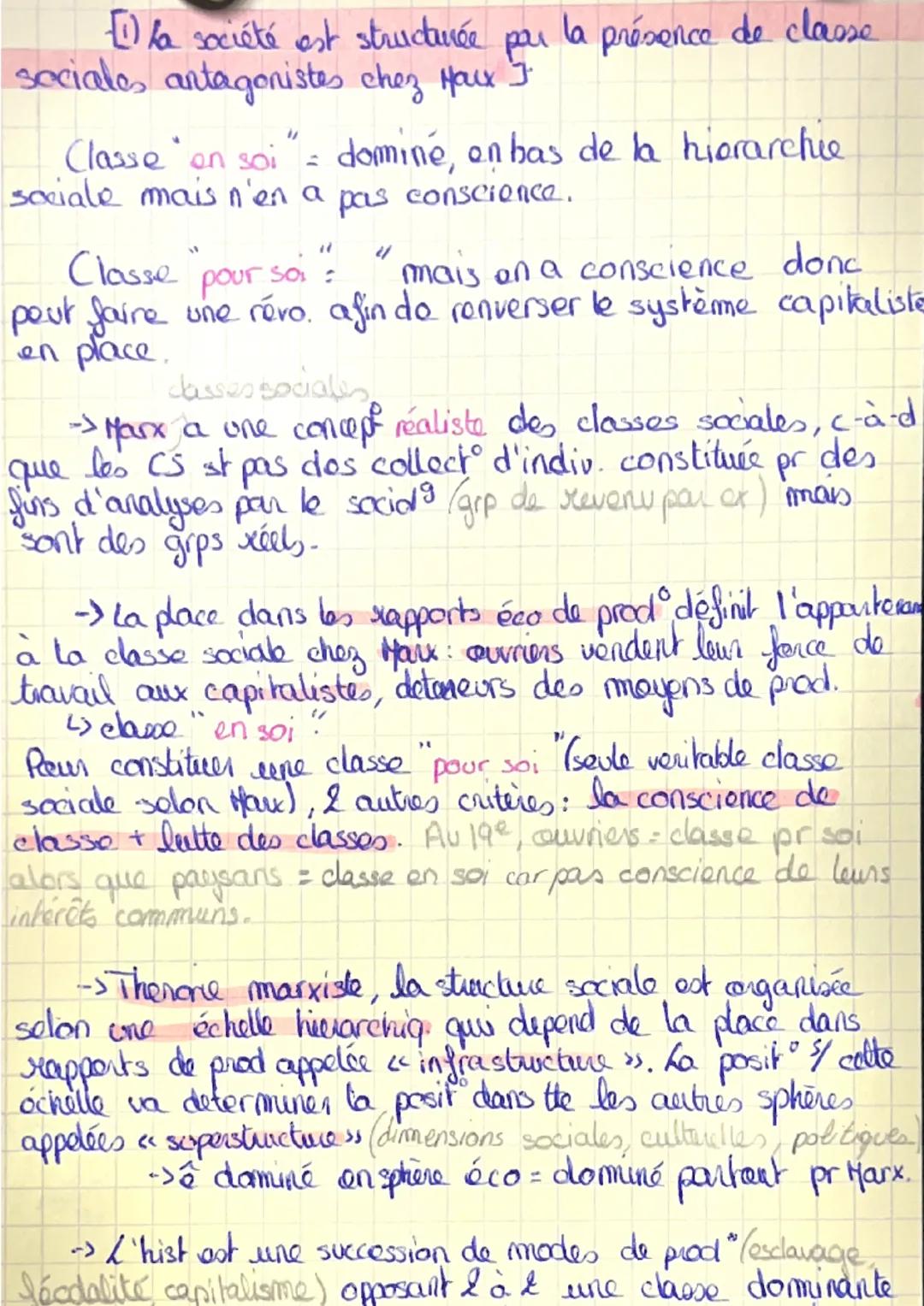 la société est structurée
par
sociales antagonistes chez Haix I
Classe en soi
sociale mais n'en a
pour soi
la présence de classe
domine, en 