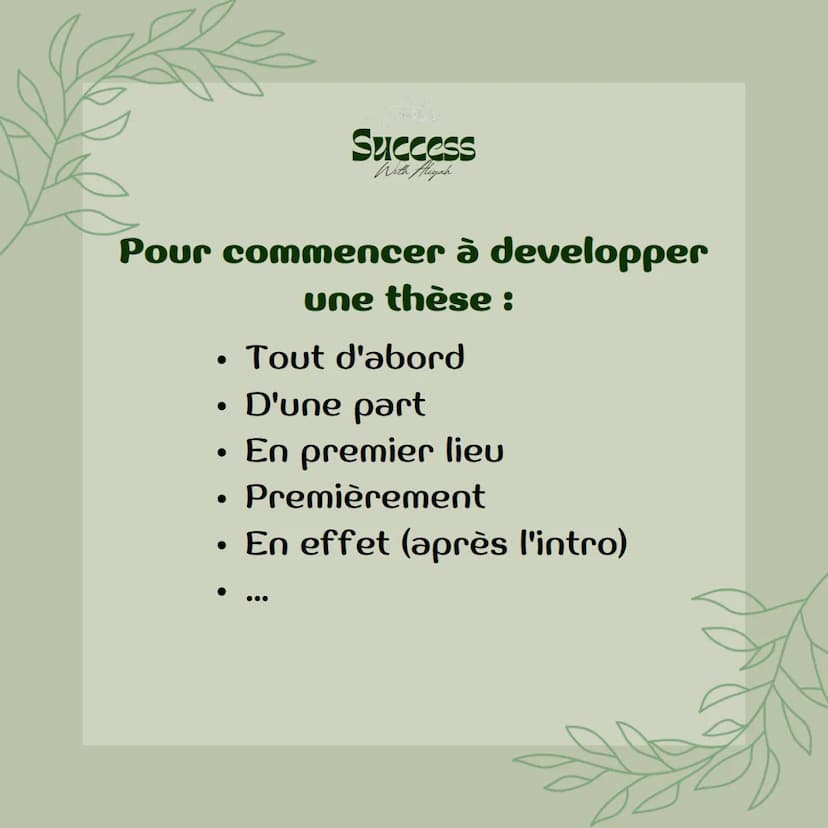 Success
With Aliyah
Les
connecteurs
logiques Success
With Aliyah
Dans un travail
d'argumentation, il sera
absolument nécessaire
d'organiser 