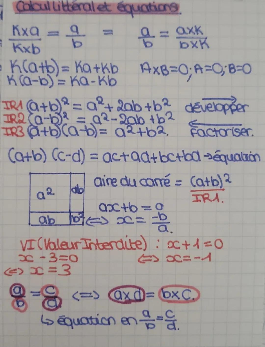 Calcul littéral et équations 